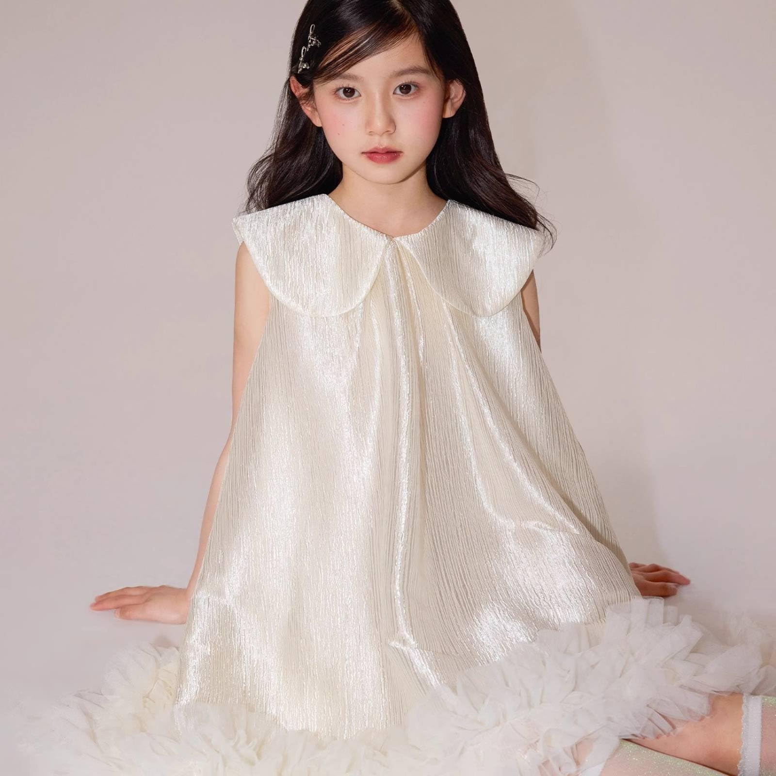 Amagogo Mädchen Satin Kleid Festkleid Partykleid Prinzessin Kleid mit Ärmellos Schnitt Und Schimmerndem Stoff für Geburtstage Hochzeiten Fotoshootings Besondere Anlässe Geeignet, 100CM