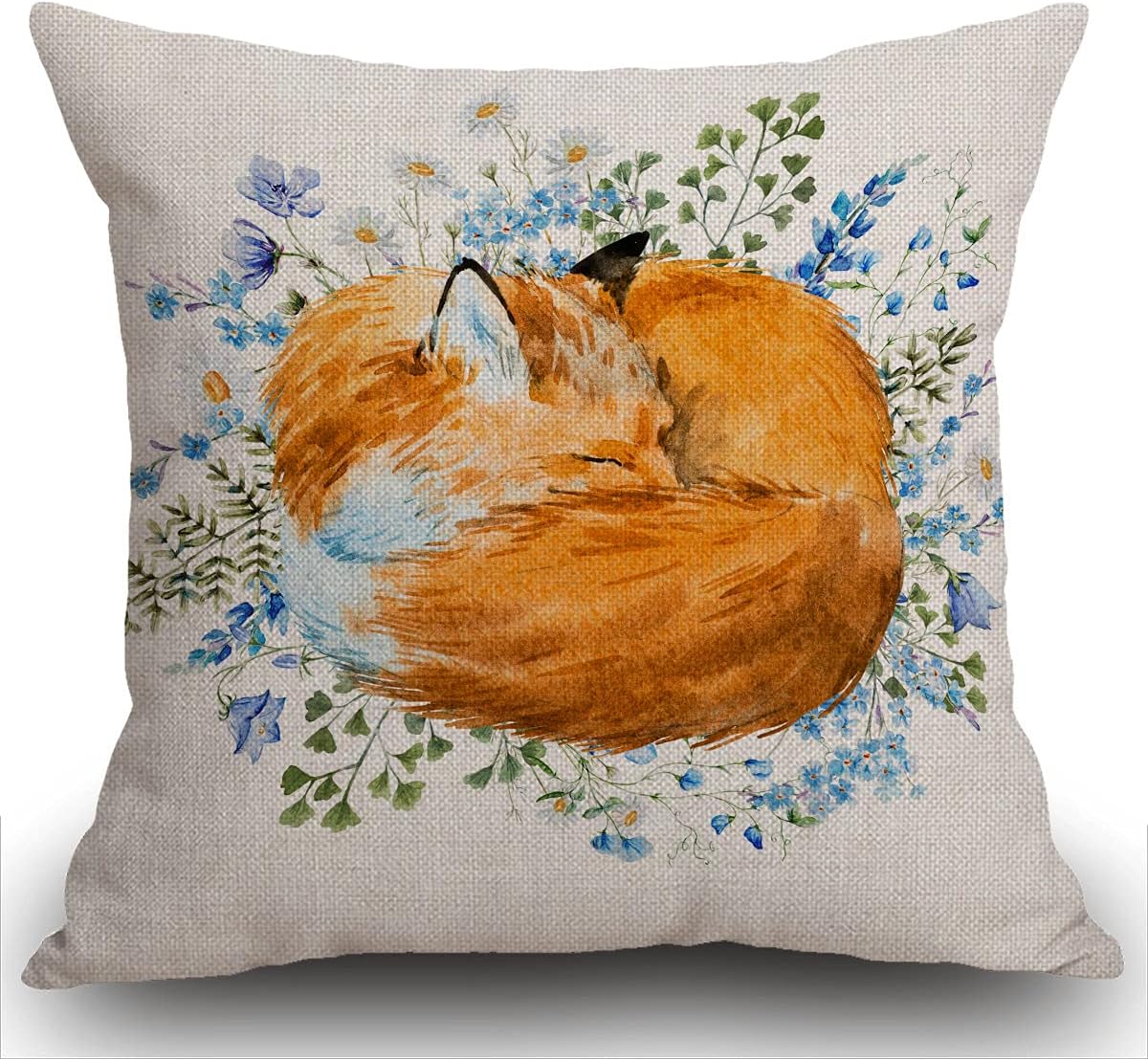 HGOD DESIGNS Fox Pattern Cushion Cover,Cute Kinds of Fox with Flower ...