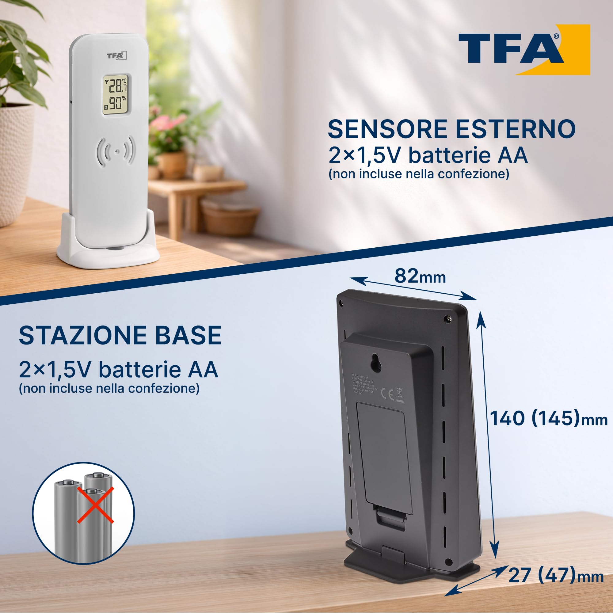 TFA Dostmann stazione meteo wireless 35.1162.54 argento