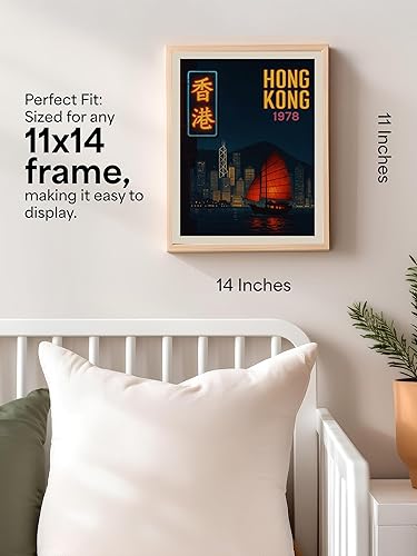 Miniatura 2 de AMERICAN LUXURY GIFTS Póster vintage de viaje de Hong Kong, horizonte nocturno retro de 1978, impresión sin marco de 11 x 14 pulgadas, arte de pared
