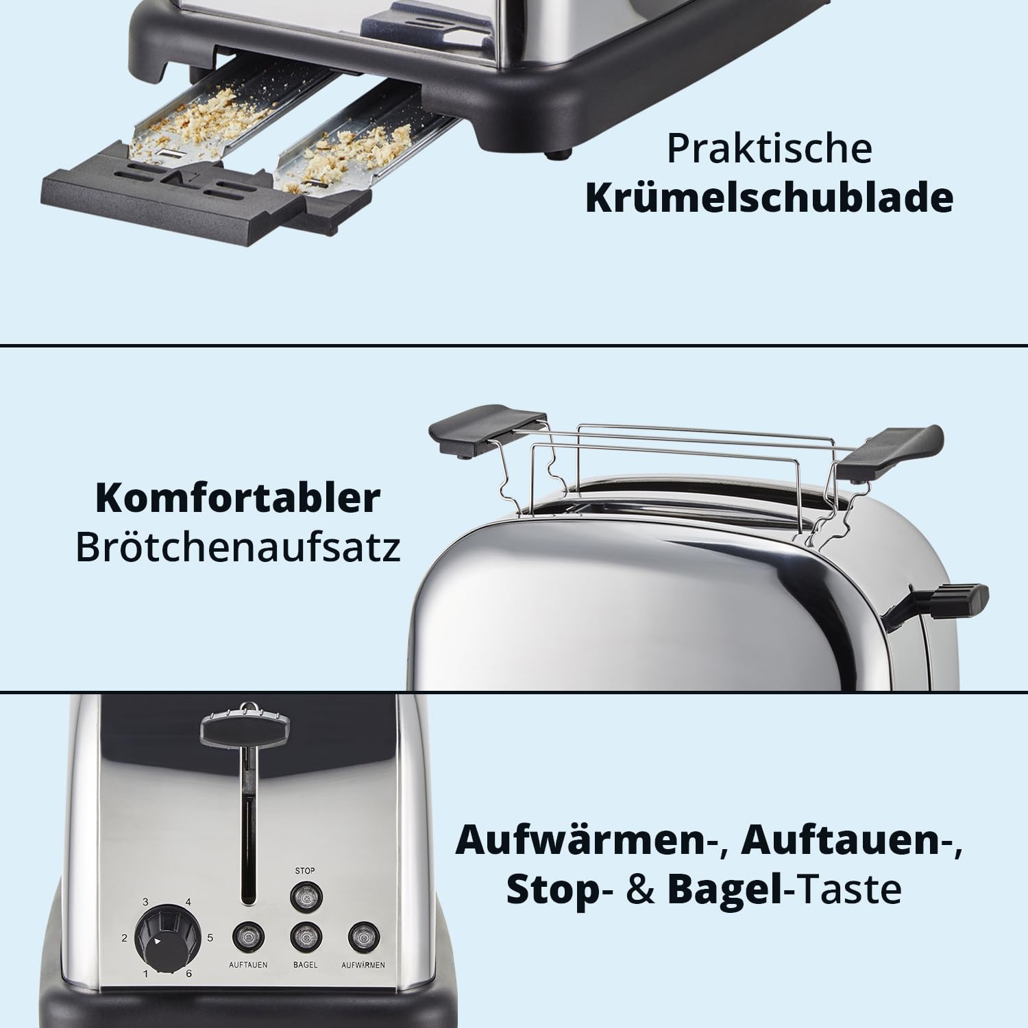 KHG Frühstücksset 3-teilig Wasserkocher Toaster Kaffeemaschine Edelstahl Silber 1 Liter 2 Scheiben 12 Tassen