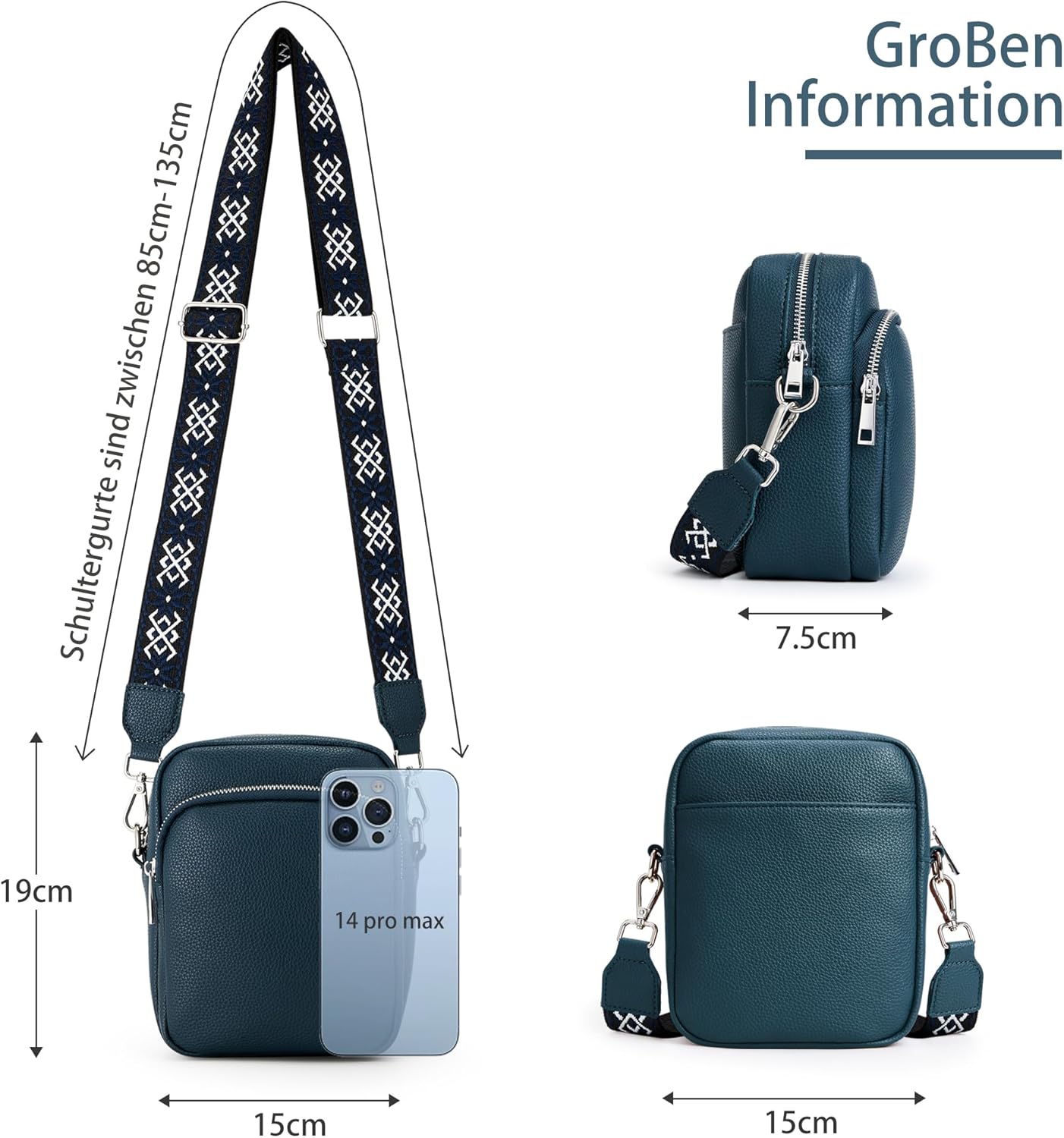 KALIDI RFID Phone Bag Small Crossbody Bag Women Shoulder Purse Vegan Leather Zipper Pockets Travel Shopping Daily