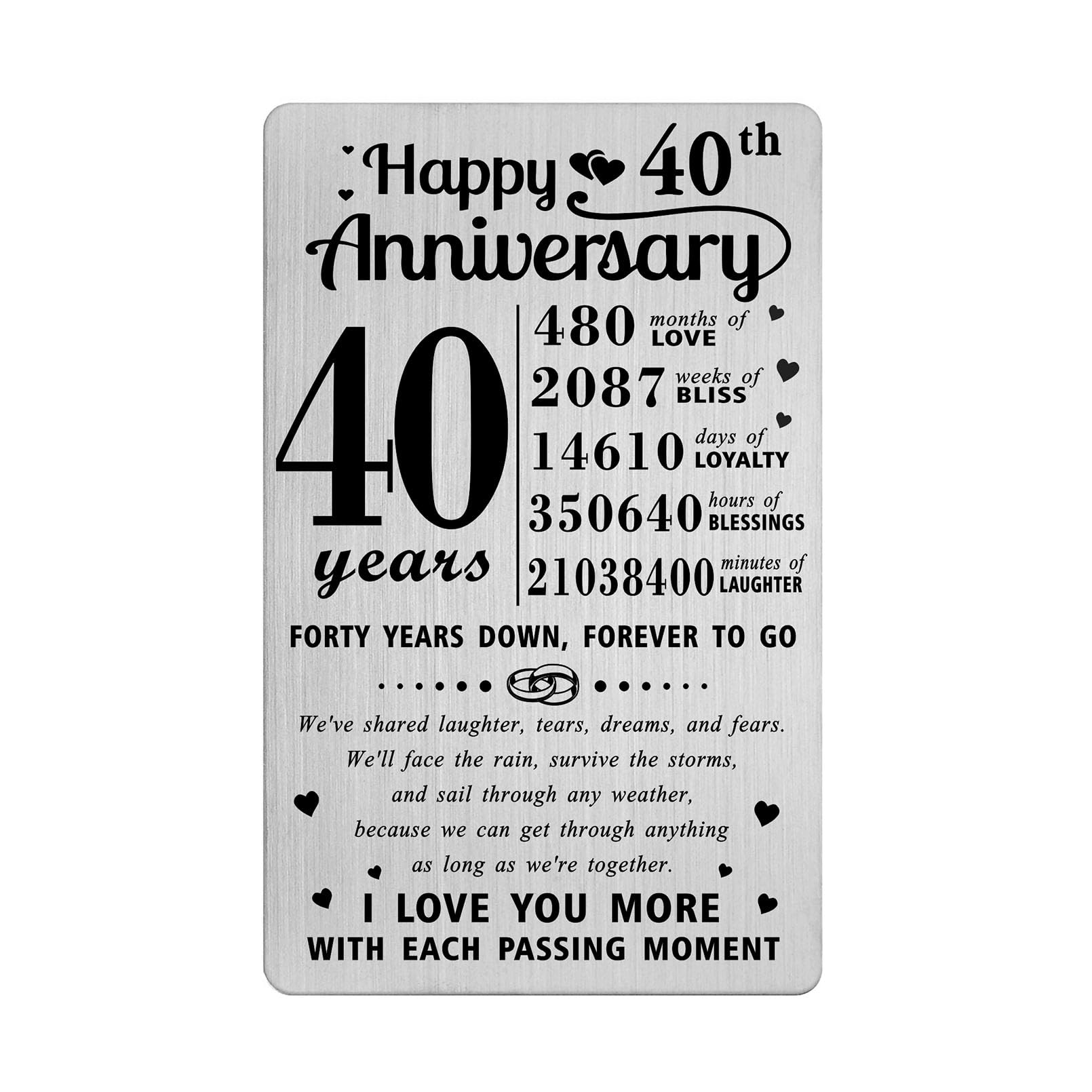 Richesele 40 Year Wedding Anniversary Card, 40th Wedding Anniversary Card