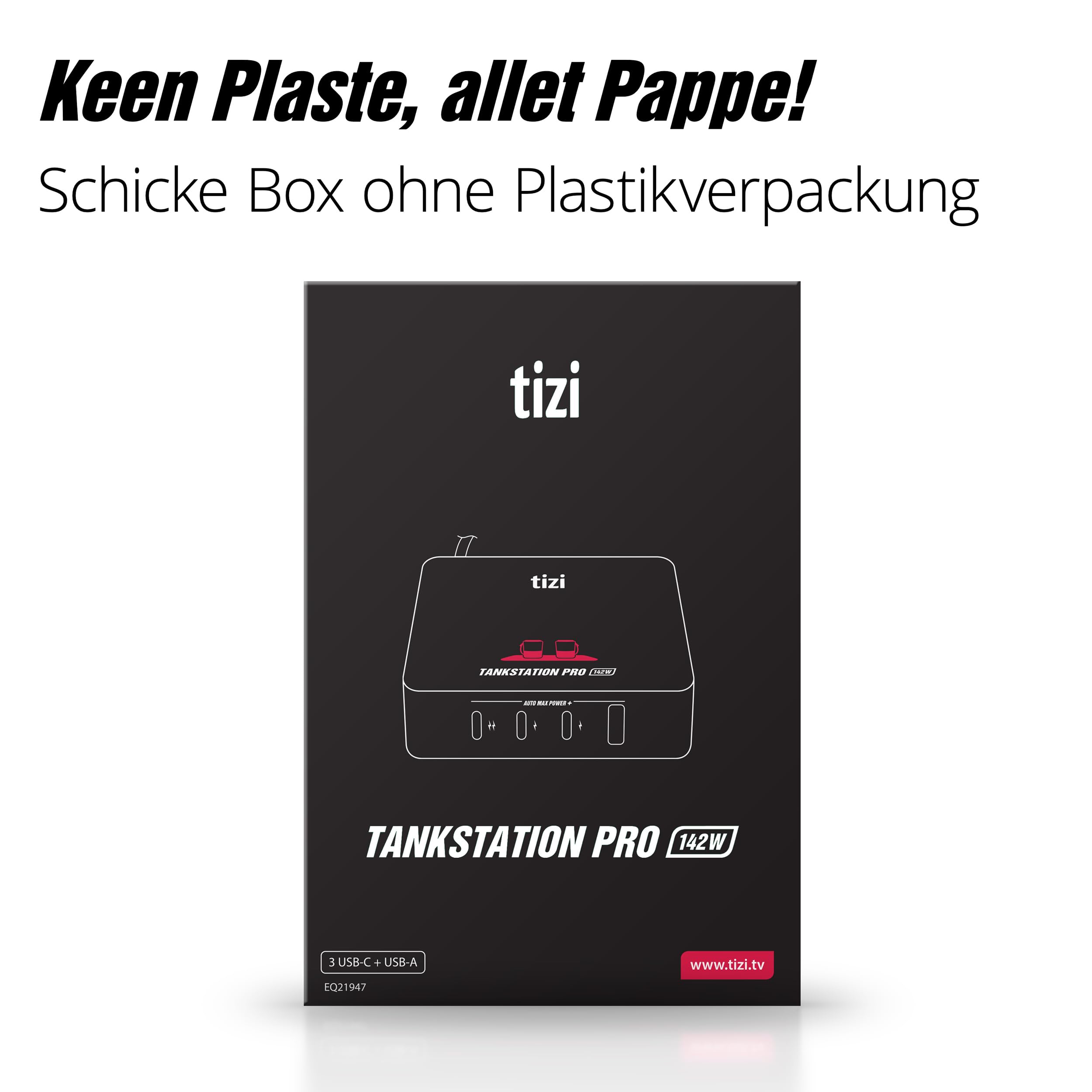 tizi Tankstation Pro (142W) - 4 Anschlüsse Ladegerät, neueste GaN Power Delivery, 4-Port USB-C PD Netzteil für Schreibtisch, Reisen mit Wechselsteckern, kompatibel mit Apple MacBook Pro, iPad, iPhone