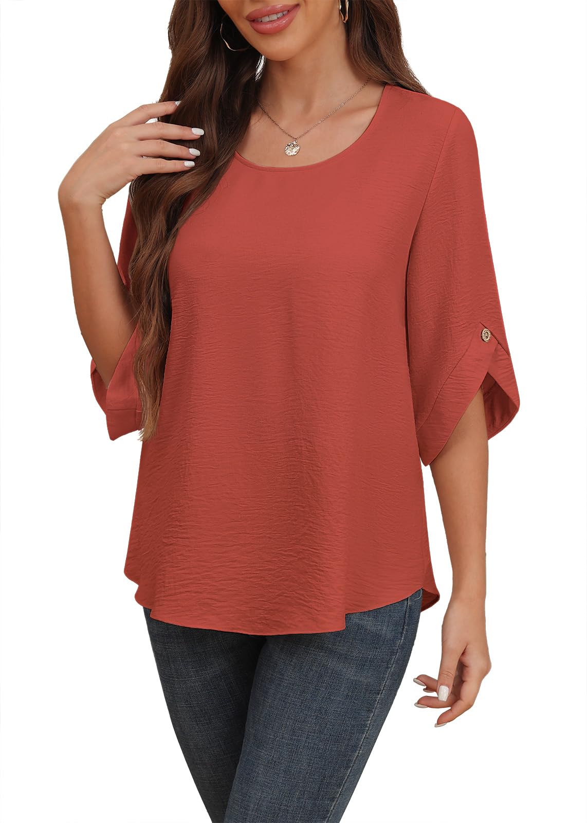 Askyes Women's 2026 Summer Chiffon Blouses Bell Short Sleeve Tshirts Casual Loose Flowy Dressy Work Tops for Leggings Blouse