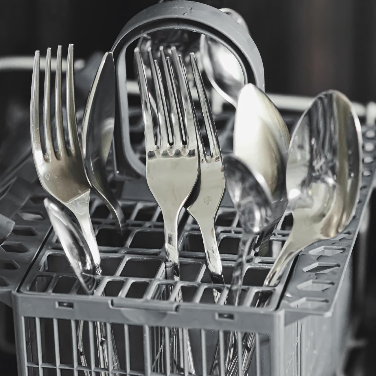 Dishwasher Cutlery Basket, Dishwasher Utensil Basket With Handle and Lid, Removable Replacement Basket, Efficient Space Saving, Dishwasher Basket, Cutlery Basket for Dishwasher Universal | Grey