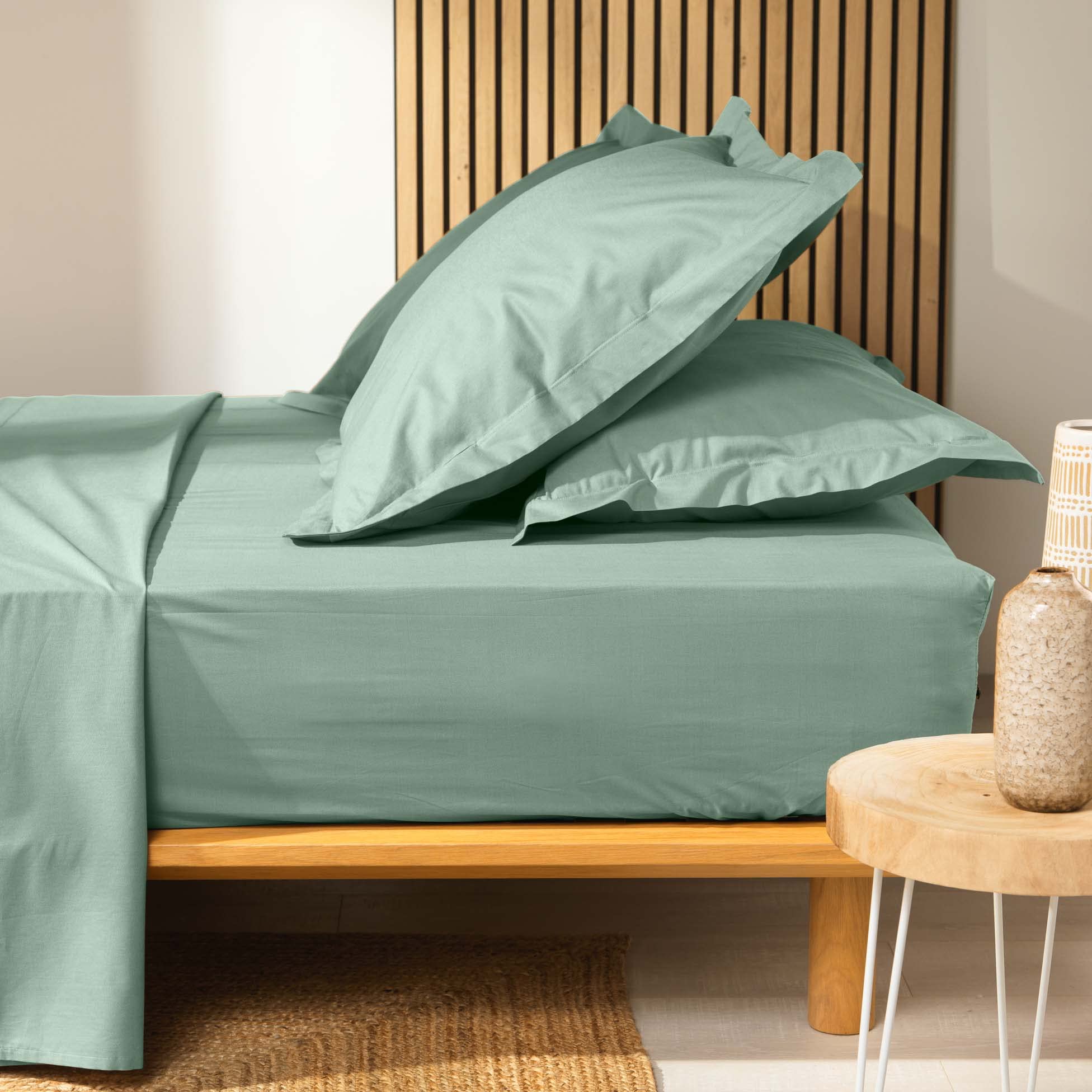 douceur d'intérieur Fitted Sheet 140 x 190 cm 100% Organic Cotton Biolina Sage, Green (Sage) - Image 2