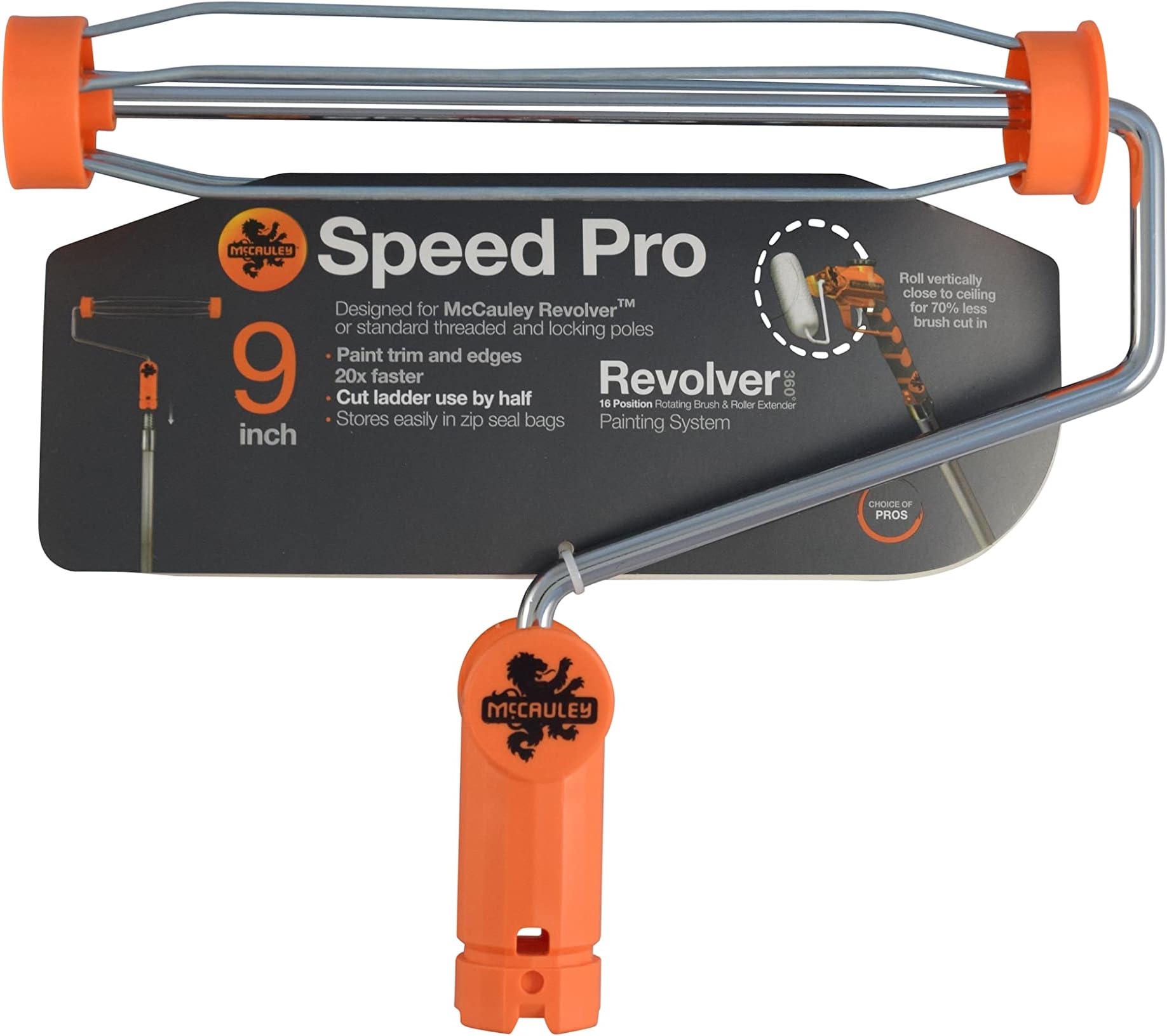 9 inch Speed Pro Full Size Rotating Paint Roller Frame for The McCauley Tools Revolver Handle and All Extension Poles
