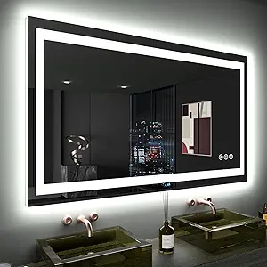 LOAAO 48"X28" LED Bathroom Mirror with Lights, Anti-Fog, Dimmable, Backlit + Front Lit, Lighted Bathroom Vanity Mirror for Wall, Memory Function, Tempered Glass, ETL Listed