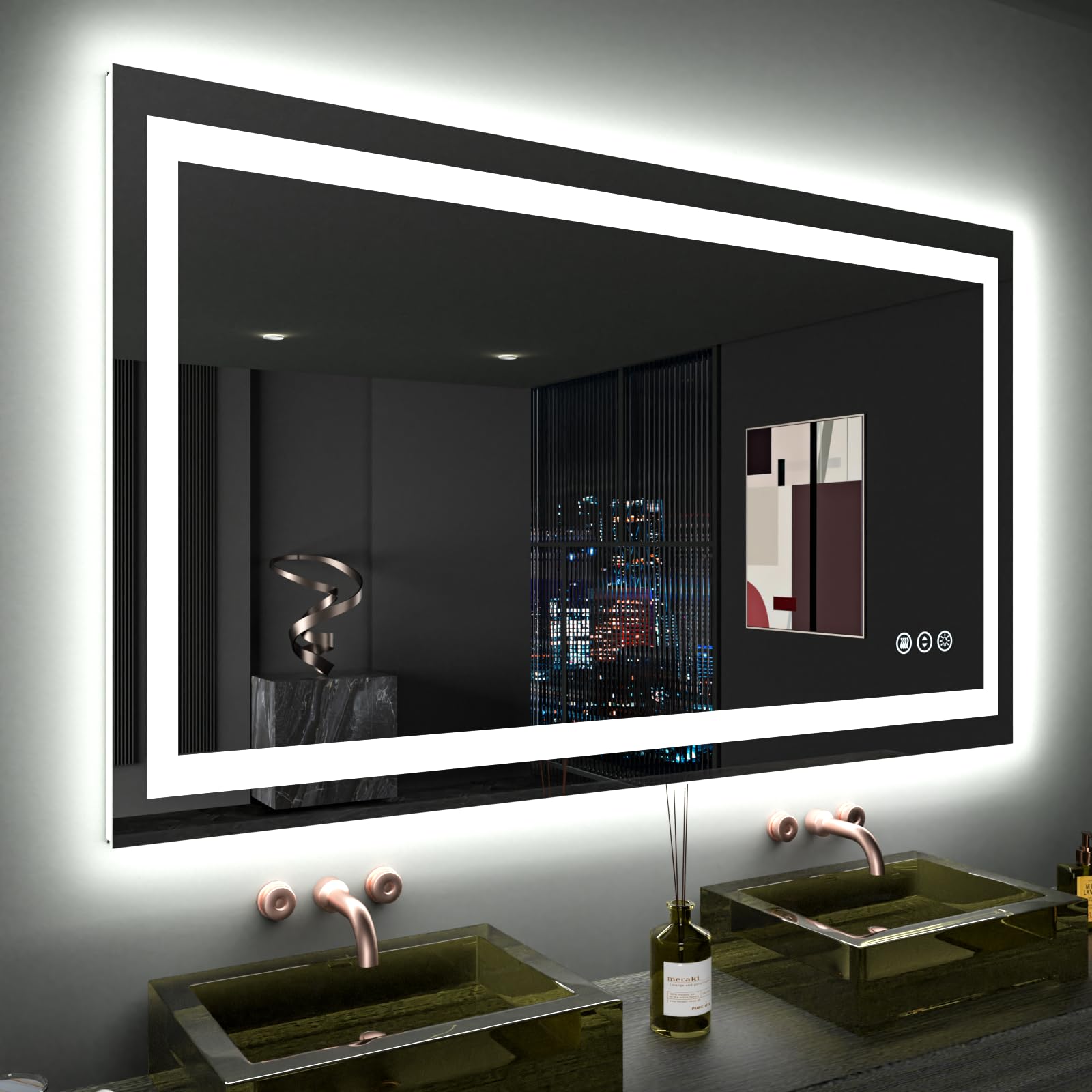 LOAAO 48"X28" LED Bathroom Mirror with Lights, Anti-Fog, Dimmable, Backlit + Front Lit, Lighted Bathroom Vanity Mirror for Wall, Memory Function, Tempered Glass, ETL Listed