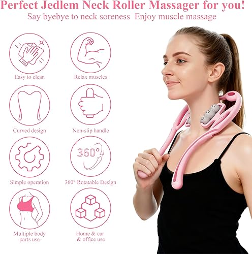 Miniatura 2 de Masajeador de cuello con rodillo de cuello para aliviar el dolor de tejido profundo, diseño de mango ergonómico, ligero y portátil, perfecto para