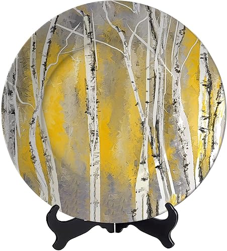 Platos decorativos de abedul amarillos y grises diseño sin costuras pintura vintage para sala de estar dormitorio consola de pasillo decoración de