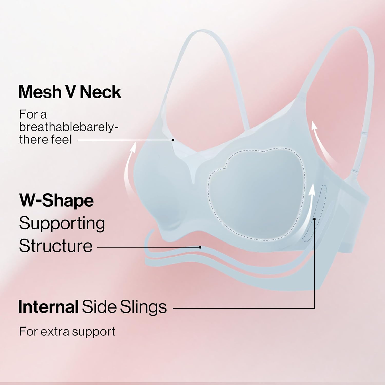 Ubras V Neck Mesh Supportive Bra, Seamless Push up Bra no Underwire, Comfortable Bralette for Women - Image 5