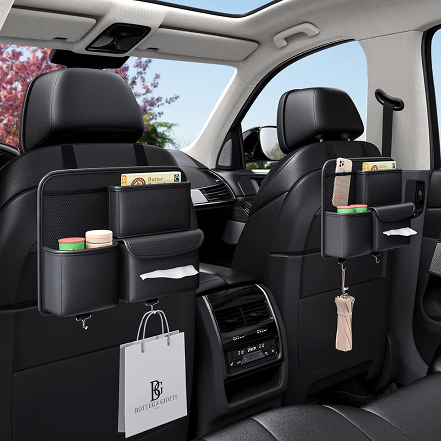 Excefore Leather Car Backseat Organizer - Hanging Seat Storage Bag for Snacks, Drinks, Toys, Magazines - Keeps Car Clean and Tidy - Essential Travel Accessories, Black 2026 - view 2