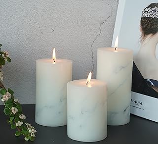 MOZEAL Hand-Poured Unscented Candle,Dripless Pillar Candle Set of 3,Includes 4", 5" and 6",Approx 300 Hours Burn Time,Rustic Country Style,for Wedding,Dinner,Christmas,Restaurants and Home Decor