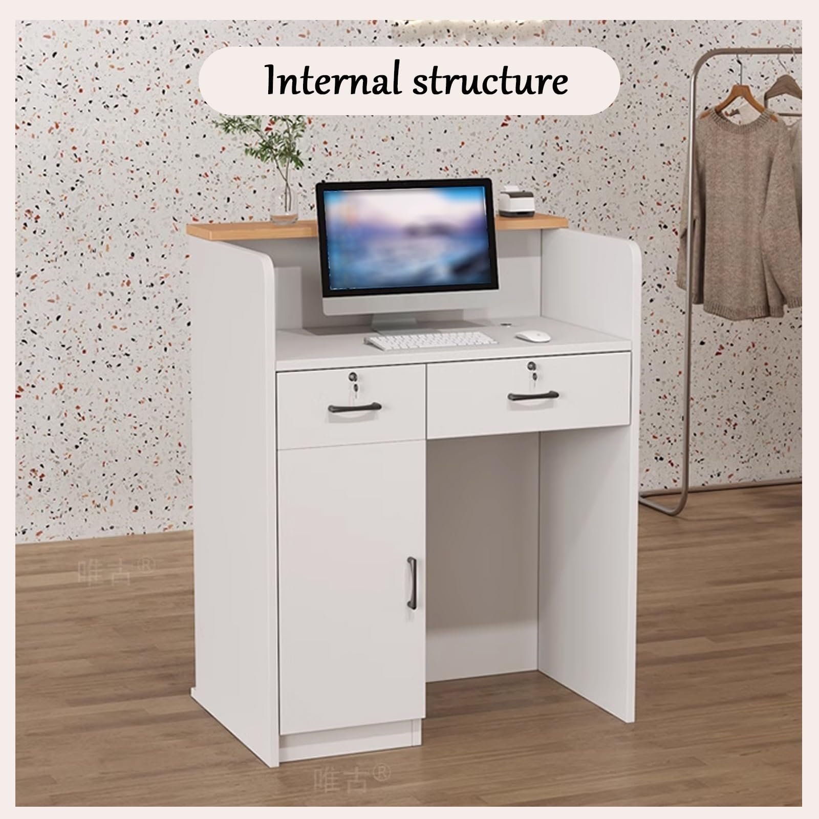Scrivania da reception con cassetti, moderna scrivania da ufficio e scrivania per vendite (99,8 cm), elegante mobile da ricevimento per aziende e uffici, soluzione di archiviazione sicura