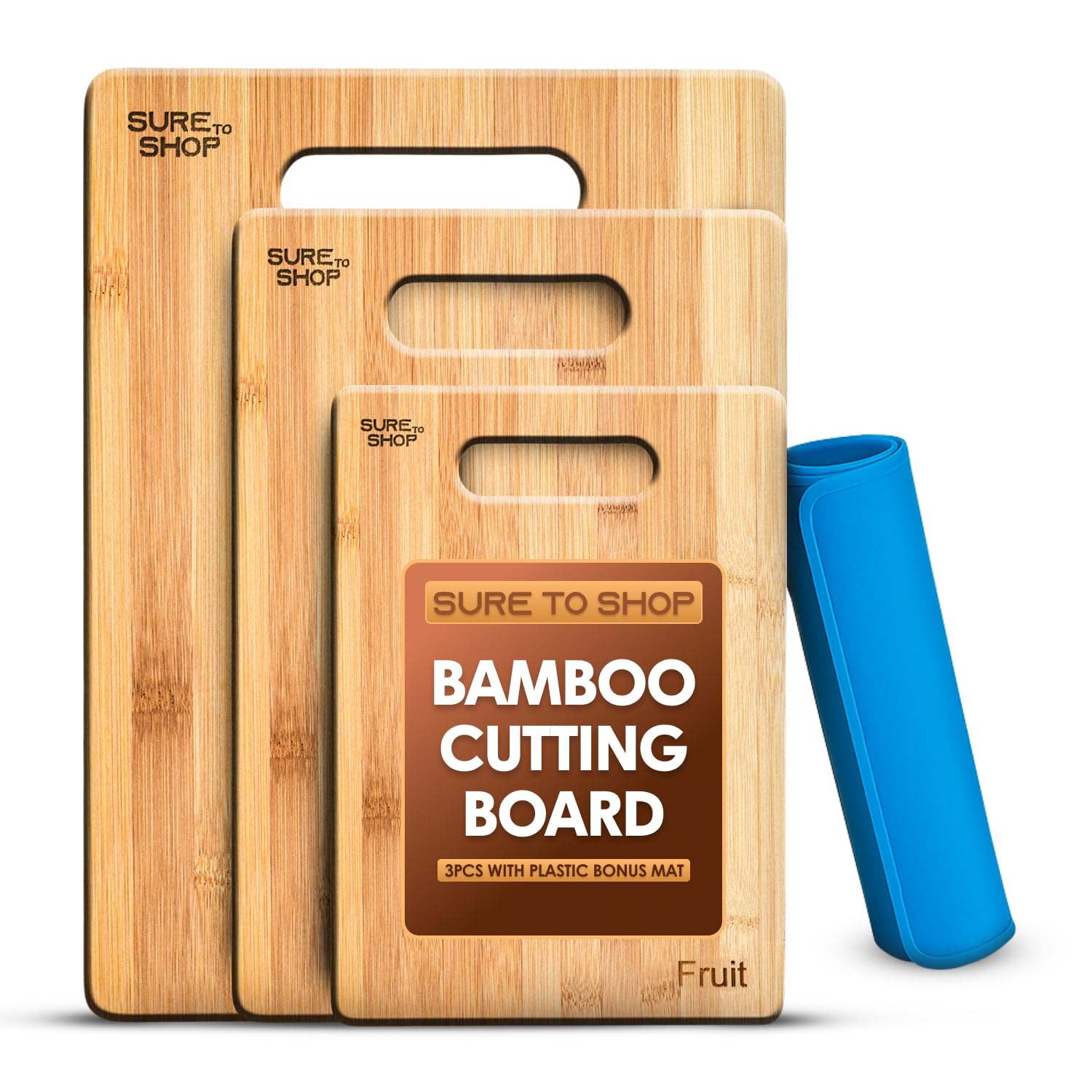 Bamboo Chopping Board Set | 3-Piece Bamboo Chopping Boards for Kitchens| 1.5 cm Thickness | Reversible Chopping Boards with Handle for Cutting Vegetables, Meat, & Fruits (Large,Medium, Small)