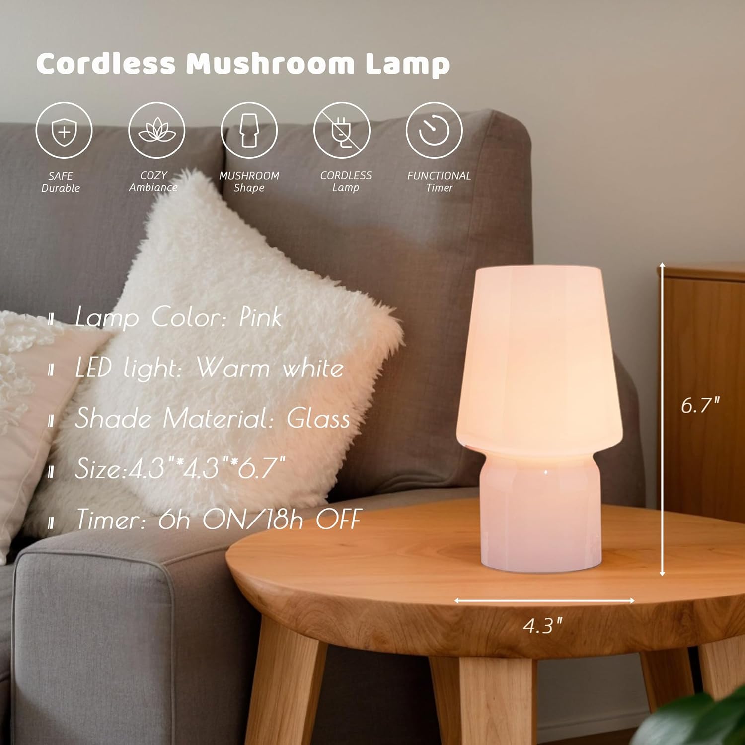 ULAROOM Battery Operated Table Lamp,Small Cordless Lamps with Timer,Vintage Bedside Nightstand Decorative Lamp for Home Decor Bedroom Livingroom Entryway Stairway Shelf Fireplace Corner Decor(Pink)