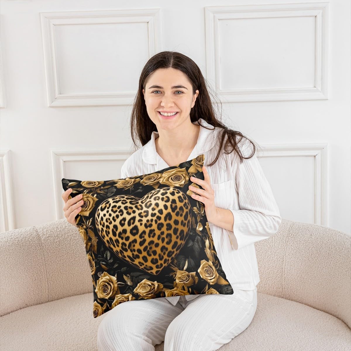 Manfei Wild Cheetah Kids Throw Pillow Cover,Leopard Yellow Rose Floral Double Sides Pillow Case,Anima Flower Heart Home Decor,Yellow Black Bed Couch Sofa Cushion Cover,2 Pack 18"x18" image 5