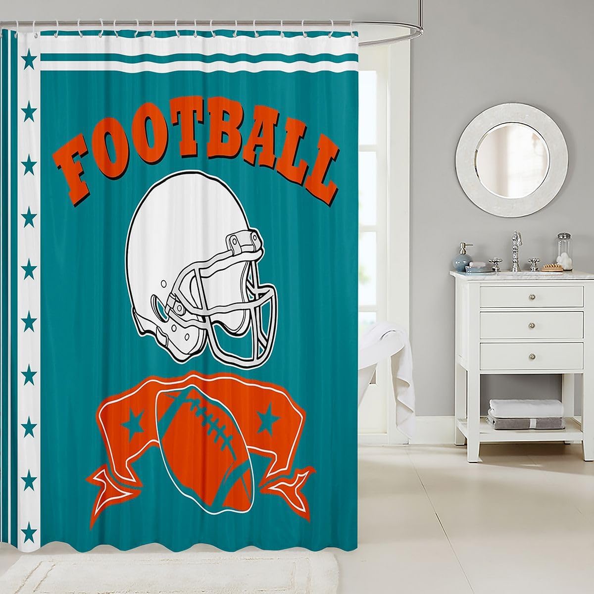 Erosebridal Gridiron Seasonal Fabric Shower Curtain Football City Bath Curtain, Inspirational Dolphin Shower Curtain for Sports Fans Rugby Decor Bathroom Shower Curtain Sets 72" Wx72 L
