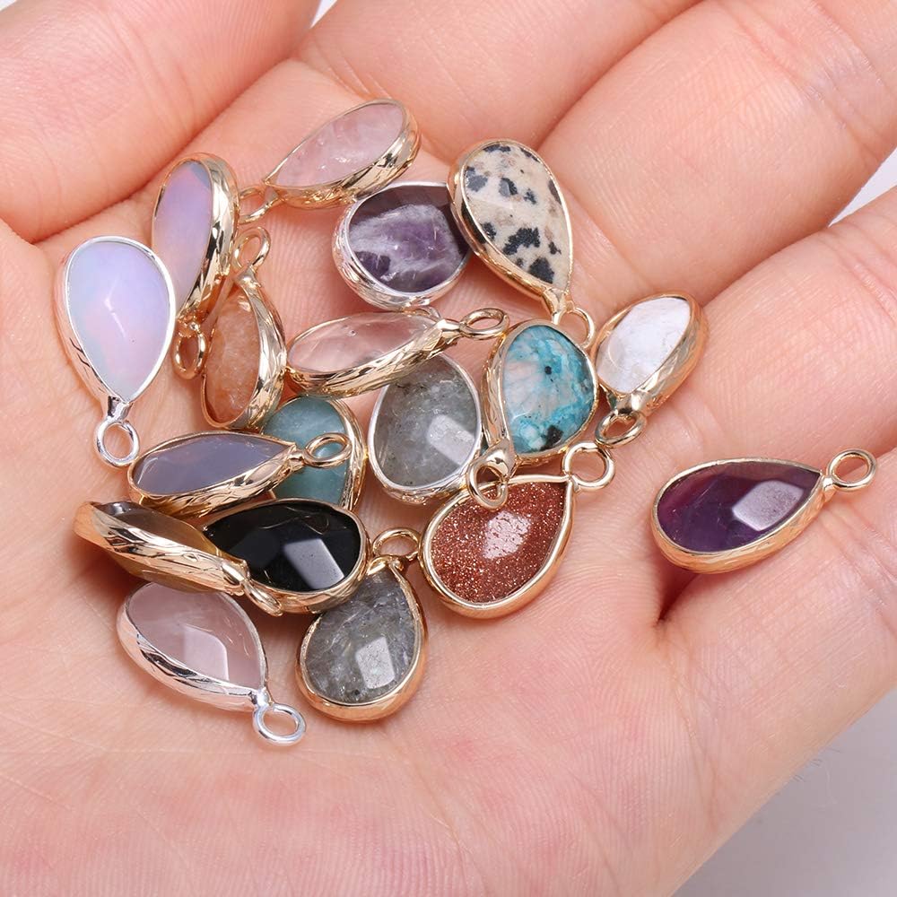 Natural Stone Pendant Charms, Faceted Amethysts Flash Labradorite Rose Quartz Amazonite Semi Precious Gemstone Pendants for Jewelry DIY Craft Making (10Pcs) - Image 6