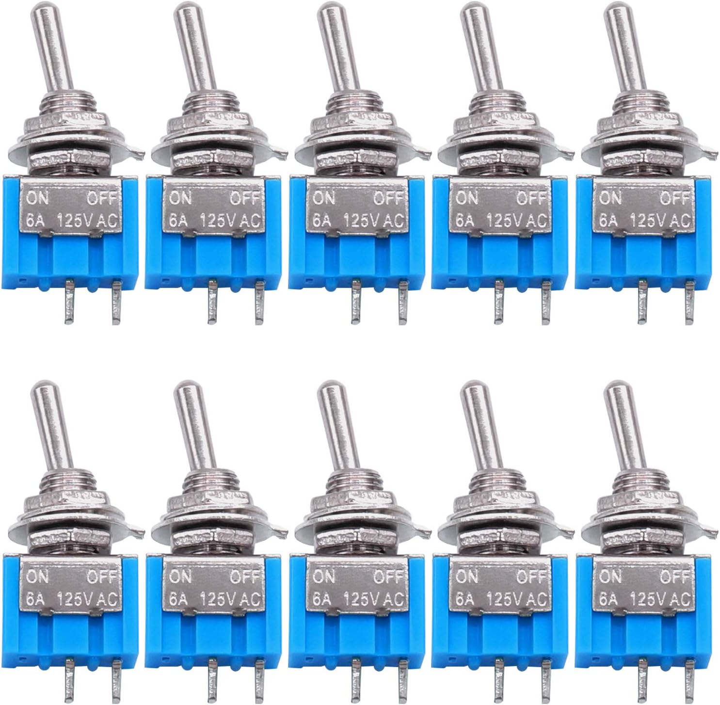 Taiss 10PCS SPST Mini Toggle Switch 2 Pin 2 Position ON/Off Miniature Toggle Switch 6A 125V MTS-101