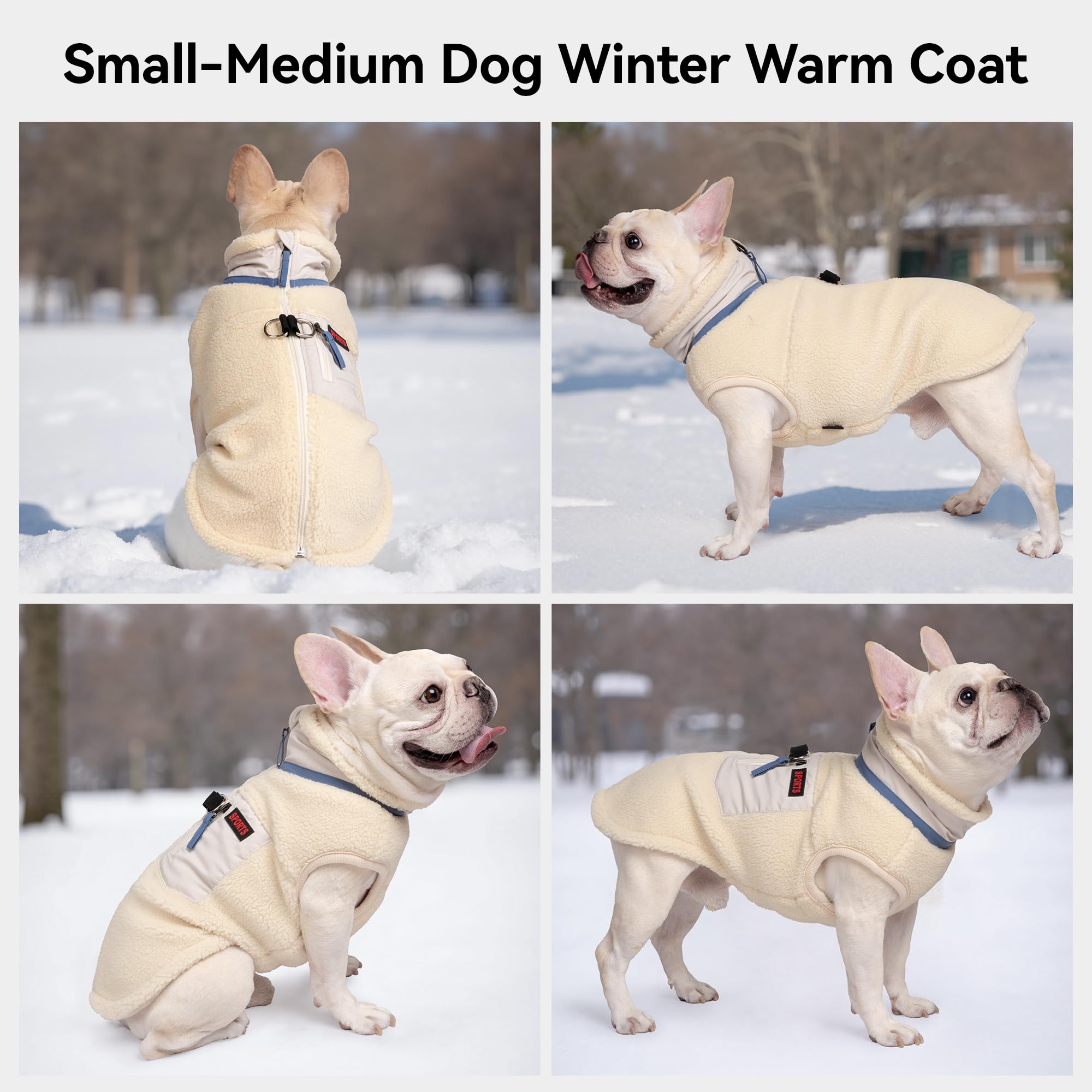 FEimaX Cappotto per Cani Invernale Giacca in Pile Calda con Anello a D, Gilet Cane Antivento Cucciolo Vestiti Caldo per Cani di Piccola e Media Taglia