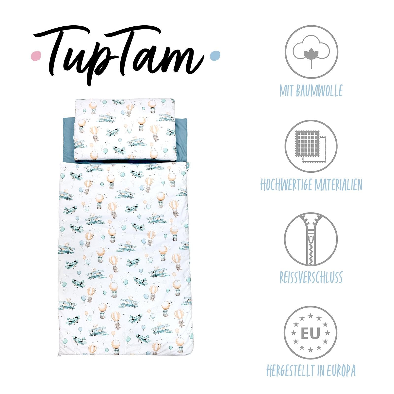 TupTam Saco de Dormir Tipo Manta con cojín y Bolsa – Saco Infantil 135×70 cm para guardería, Viajes y casa