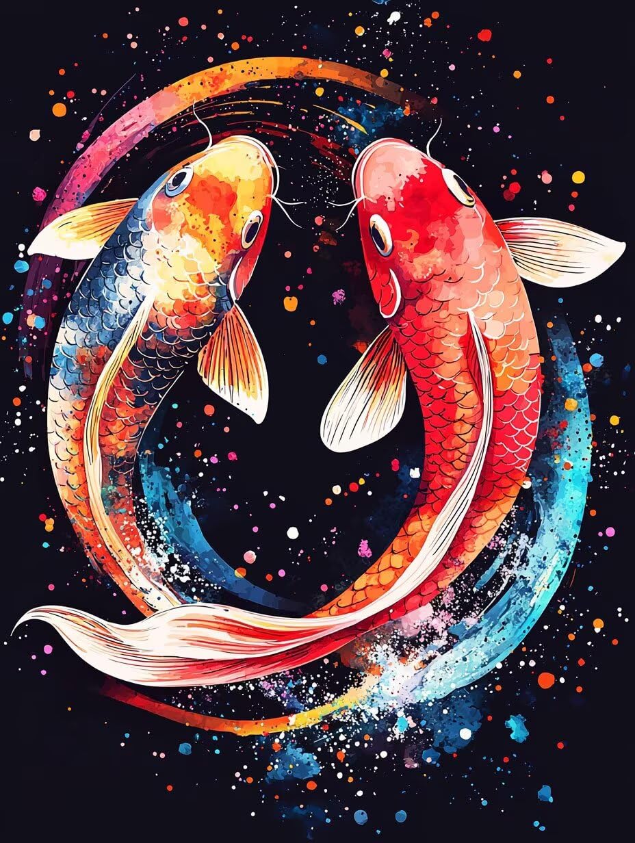 WEISHIWE Malen nach Zahlen Erwachsene Koi Karpfen, 70x90cm x-502 | Malen nach Zahlen Erwachsene Leinwand Kit, DIY Handgemalt Ölgemälde Set mit 3-Pinseln und Acrylfarbe für Wanddeko,Ohne Rahmen