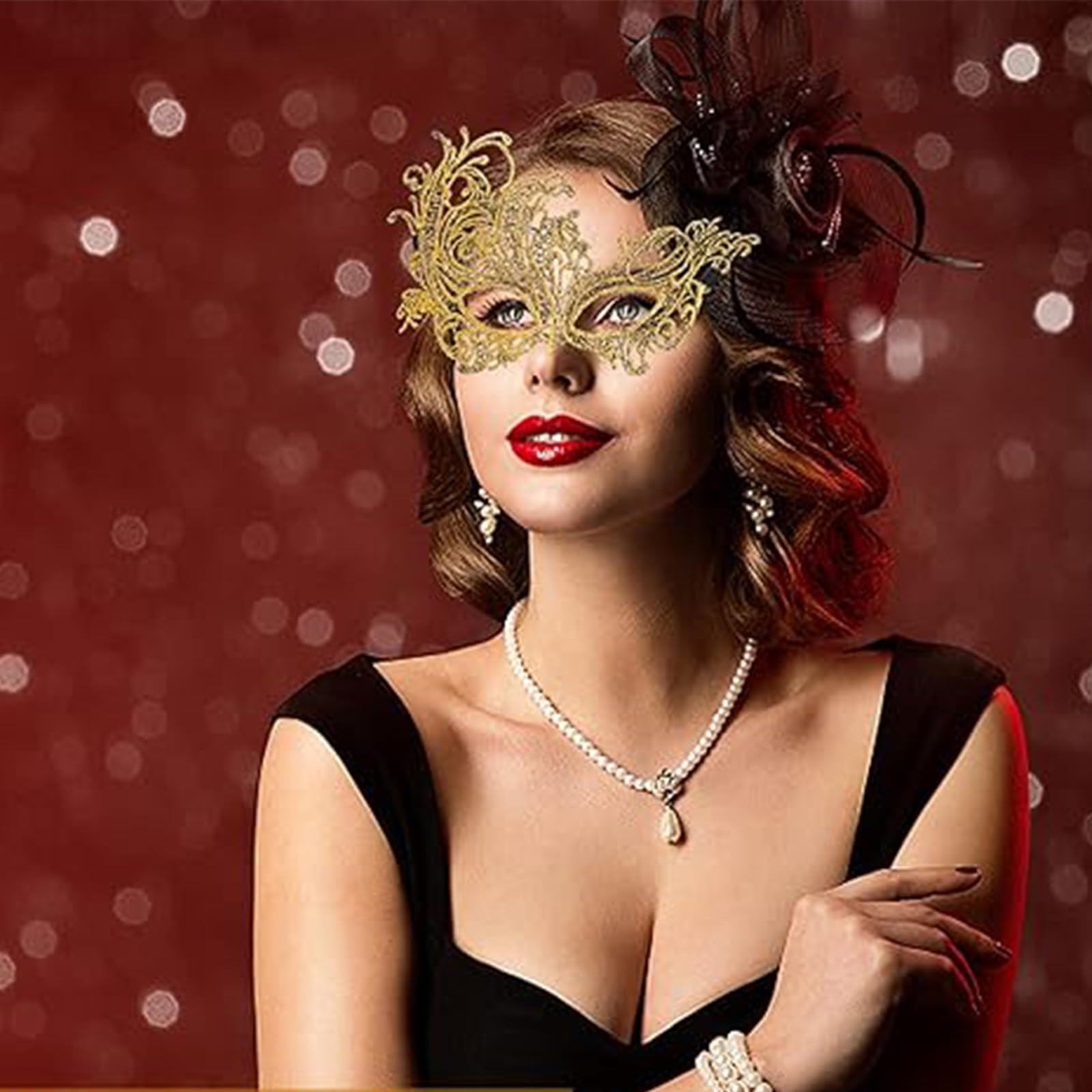 2PCS Gold Masquerade Masks Venetian Eye Mask Venetian Women Mask Mardi Gras Party Evening Prom Costume Mask - Image 3