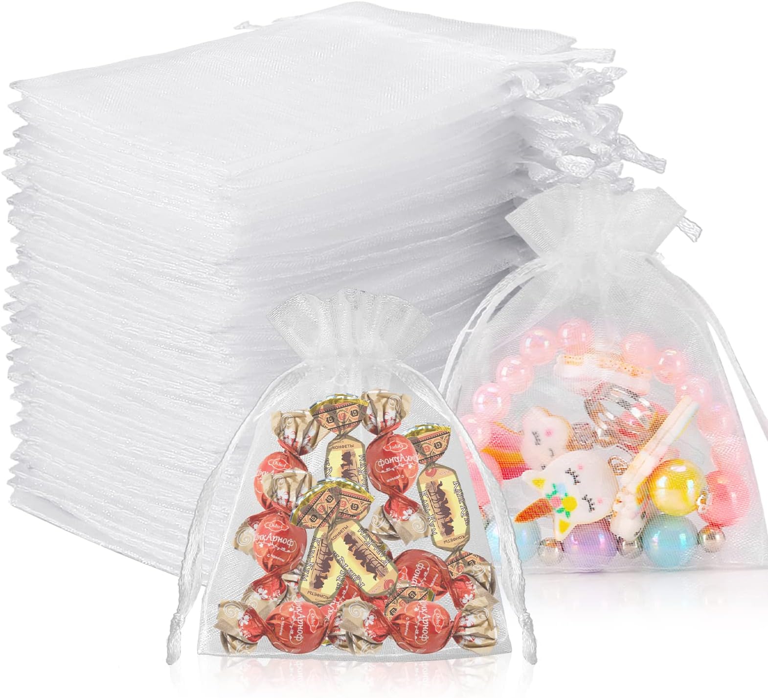 50 Satin Beutel Mit Kordelzug - 8x11cm Mini Geschenkbeutel Weiß