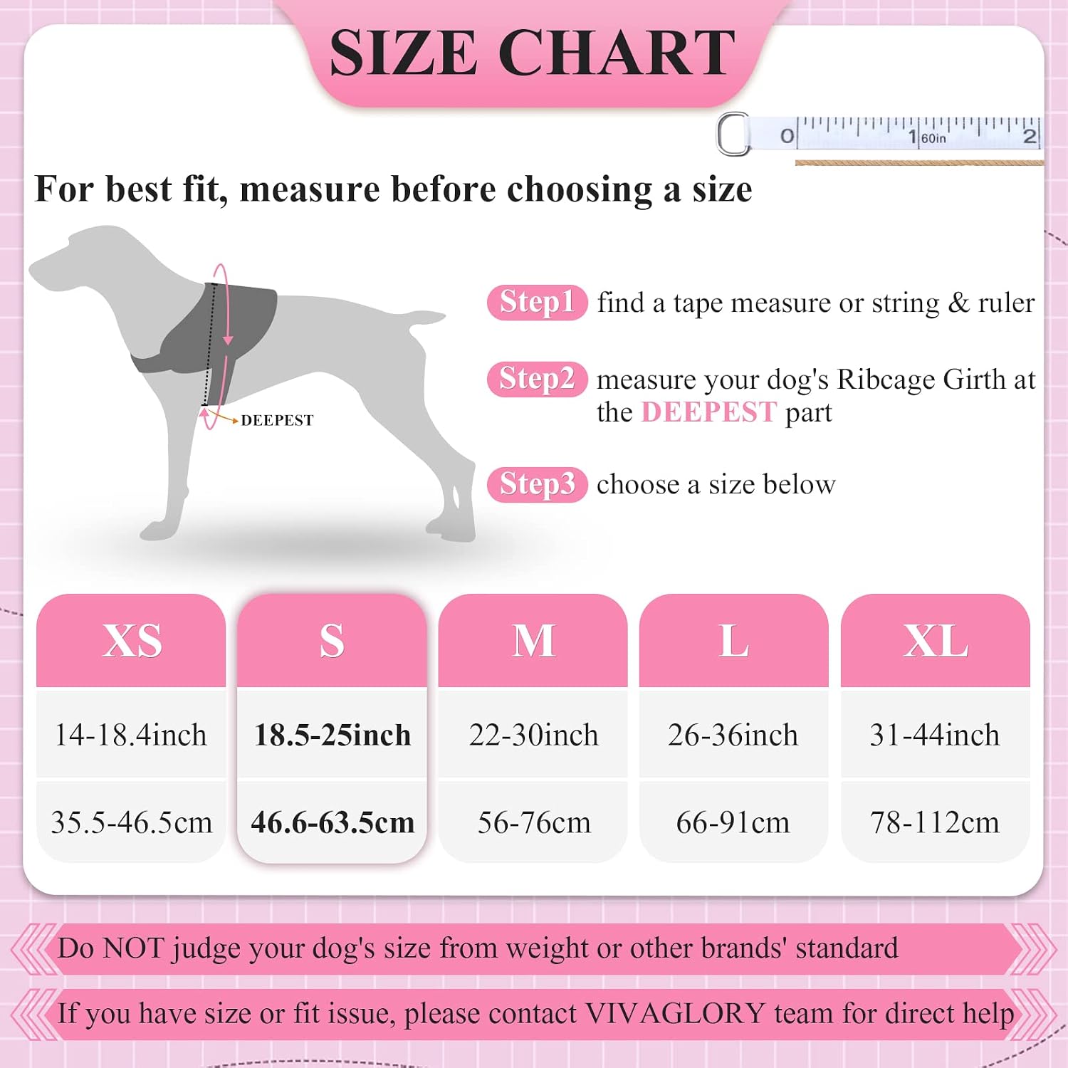 VIVAGLORY Service Dog Vest with Padded Handle, No Pull Adjustable Reflective Pet Vest Harness with 4 PCS Removable Patches for Small Dogs in Training, Pink