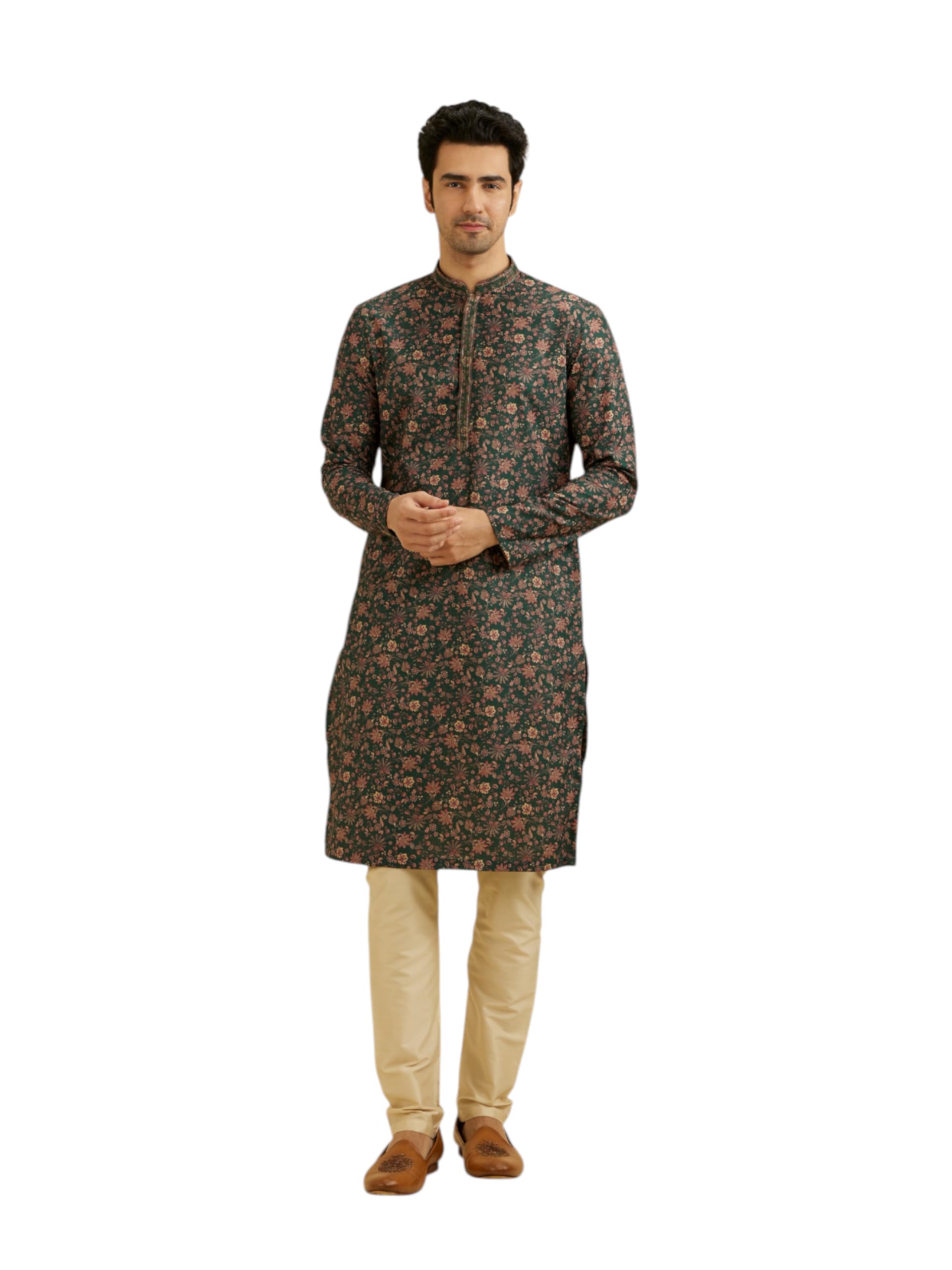manyavar Men's Viscose Blend Floral Print Kurta Pyjama Set (2pcs)-picture-44