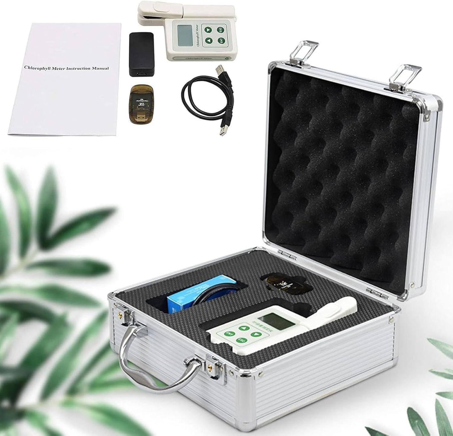Compteur de chlorophylle portable, analyseur portatif avec exportation de données USB, détecte rapidement la chlorophylle/azote/température/humidité