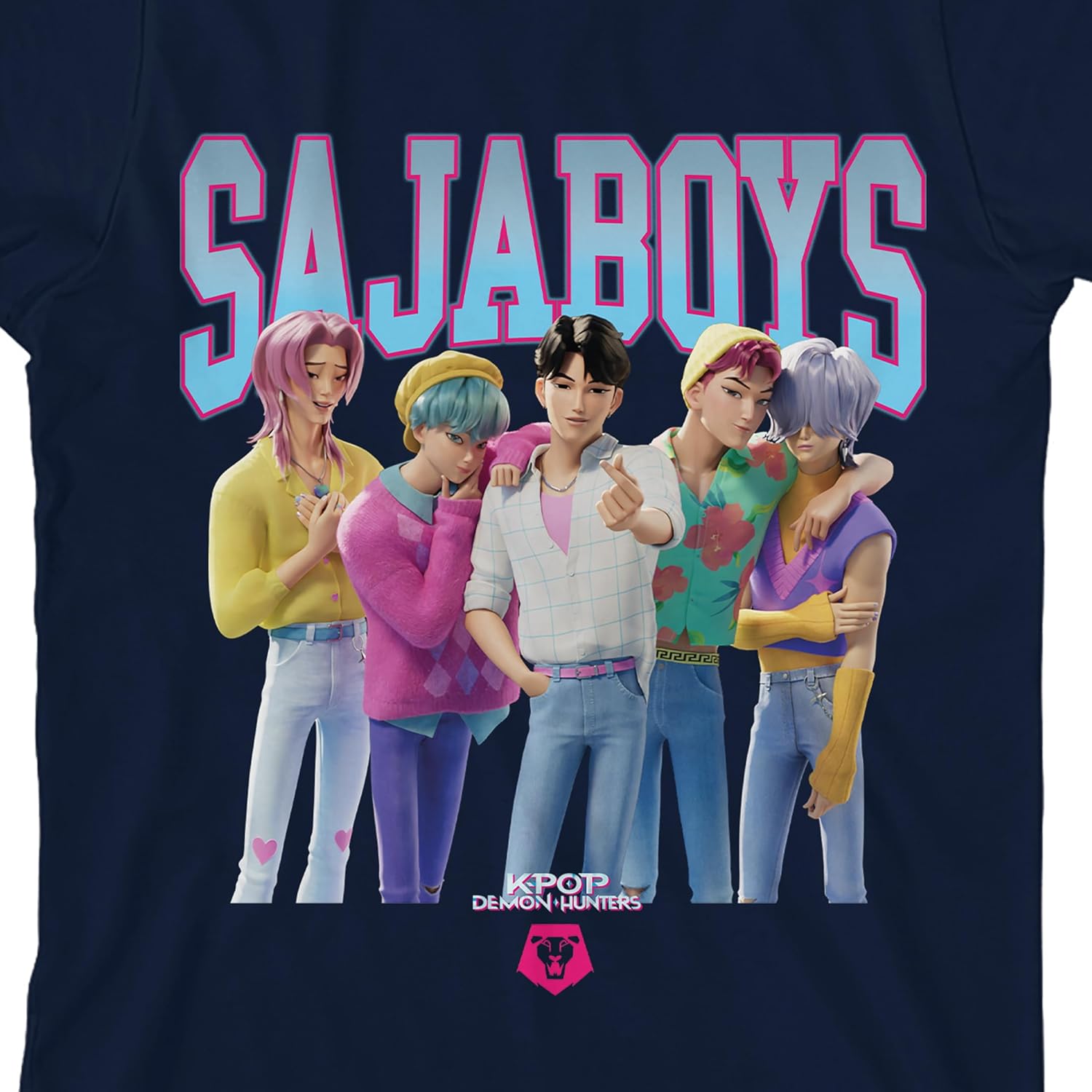 Kpop Demon Hunters Saja Boys Group Short Youth Navy Blue Short Sleeve Tee