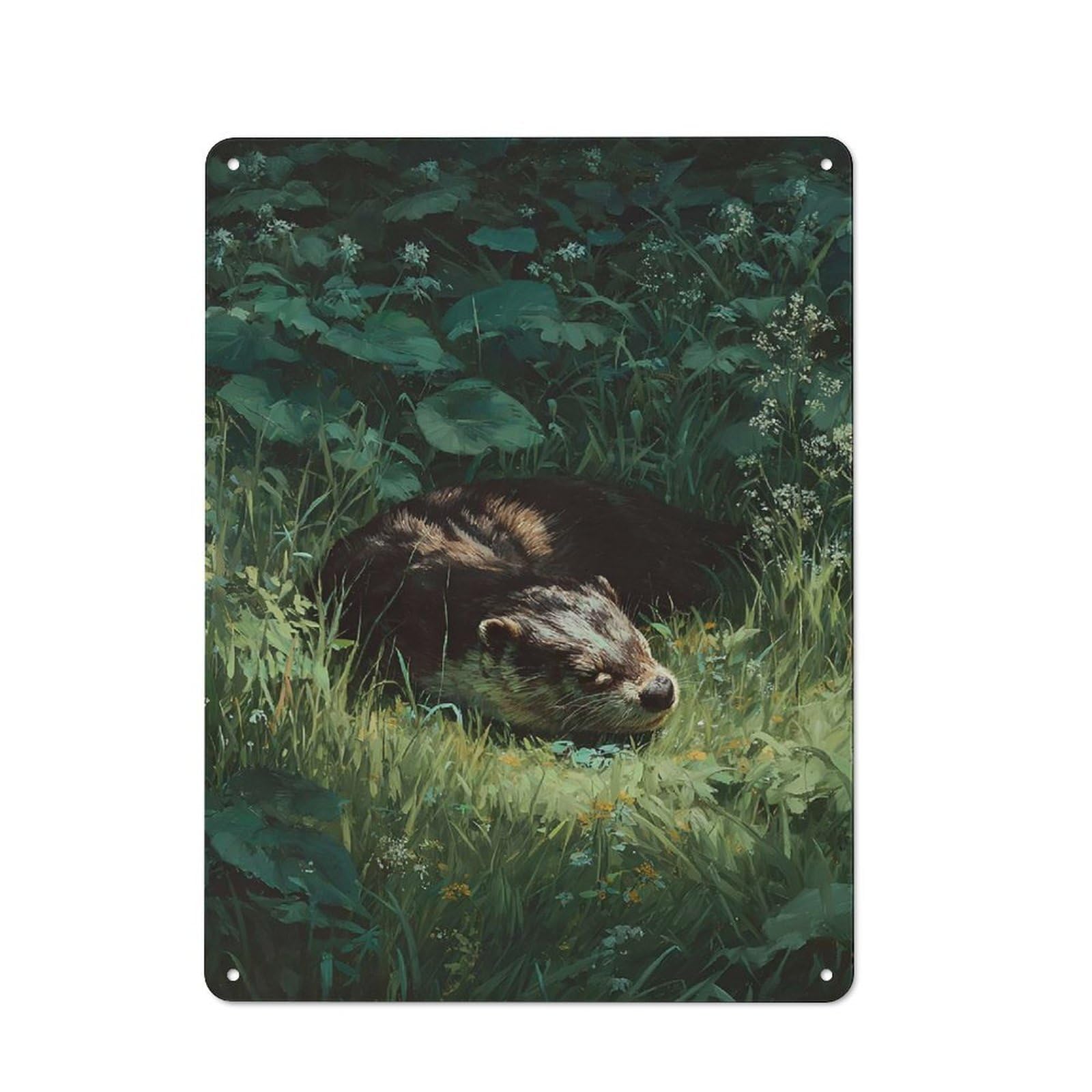 Junmoney Style-17 Otter Sleeping In Lush Green Grass Printed Metal Sign 40X30cm For Man Cave Or Games Room, Suited To Games Room Collectors