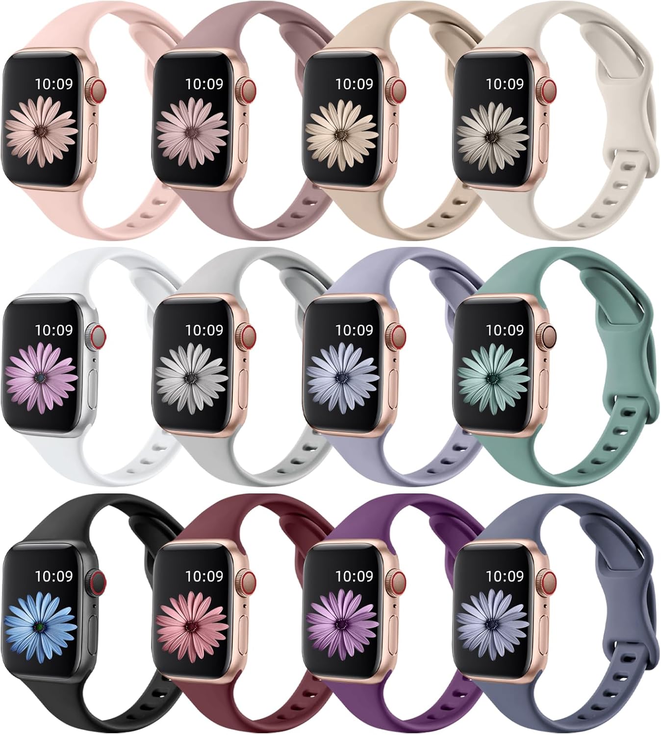 Lerobo 12 Pack Slim Thin Bands Compatible with Apple Watch 38mm 40mm 41mm 42mm 44mm 45mm 46mm 49mm Women Men, Narrow Soft Sport Strap Wristband for iWatch Series 11/10/9/8/7/SE/6/5/4/3/2/1/Ultra 3 2