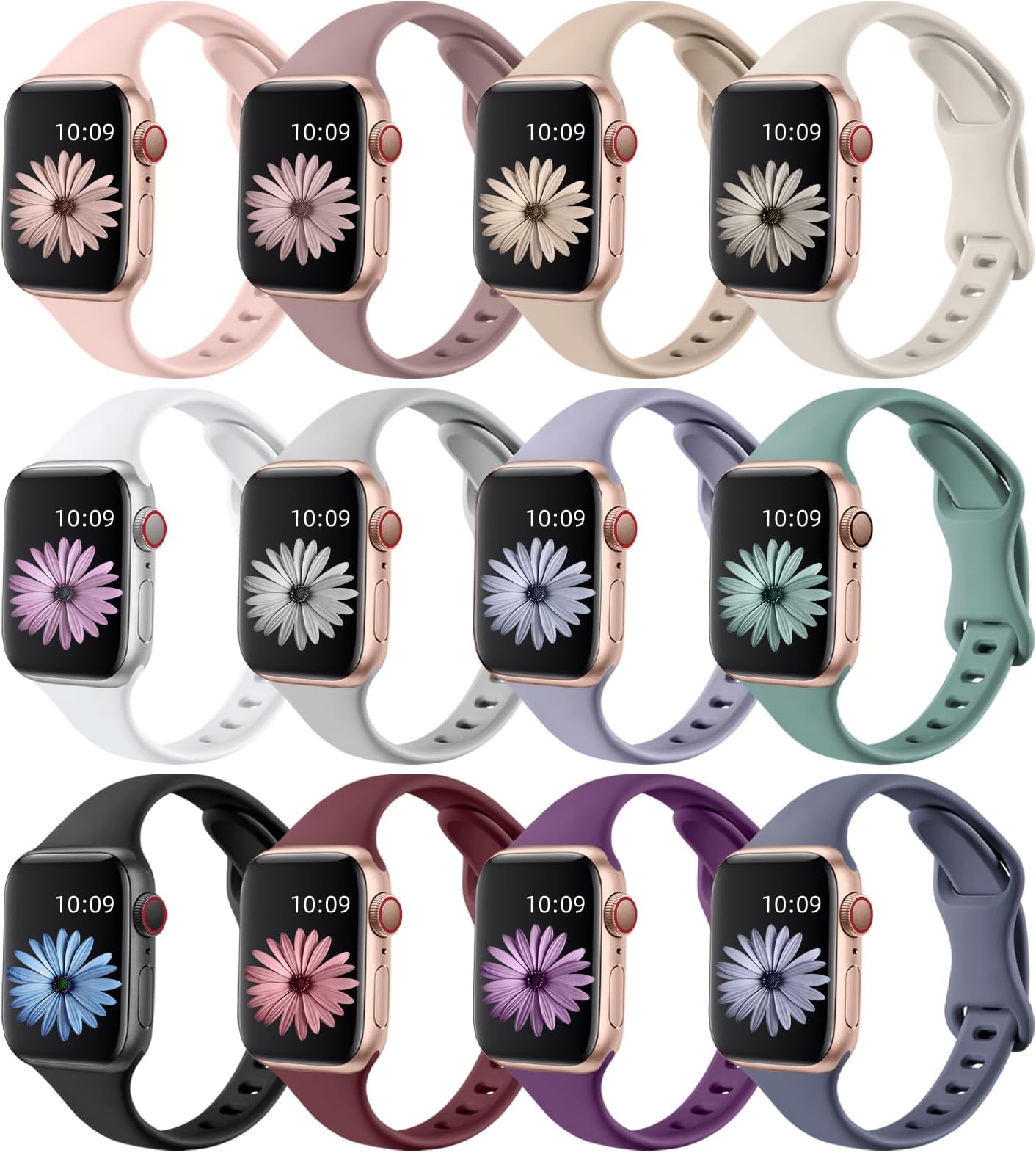 Lerobo 12 Pack Slim Thin Bands Compatible with Apple Watch 38mm 40mm 41mm 42mm 44mm 45mm 46mm 49mm Women Men, Narrow Soft Sport Strap Wristband for iWatch Series 11/10/9/8/7/SE/6/5/4/3/2/1/Ultra 3 2