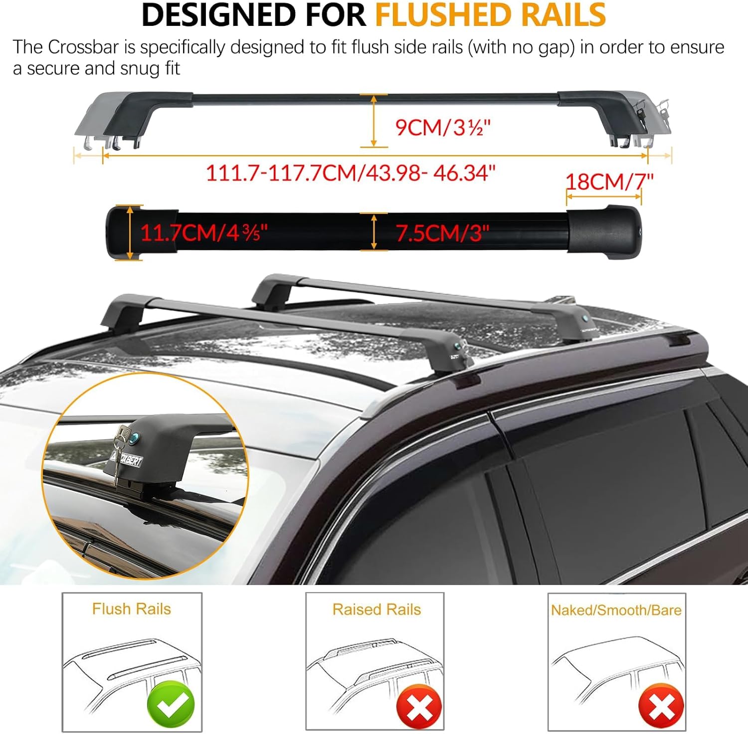 AUTOXBERT Car Flush Rail Roof Rack Cross Bar Fits for Lexus RX RX350 RX450h 2016-2022 Anti-Theft Crossbar Heavy Duty Aluminum Roof Rack Cargo Carrier