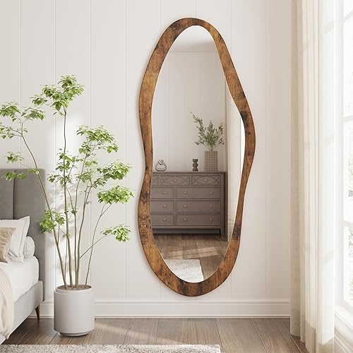 Miniatura 7 de AAZZKANG Espejos grandes con marco de madera de 47 x 20 pulgadas, espejo de pared irregular vintage de longitud completa asimétrico para baño,