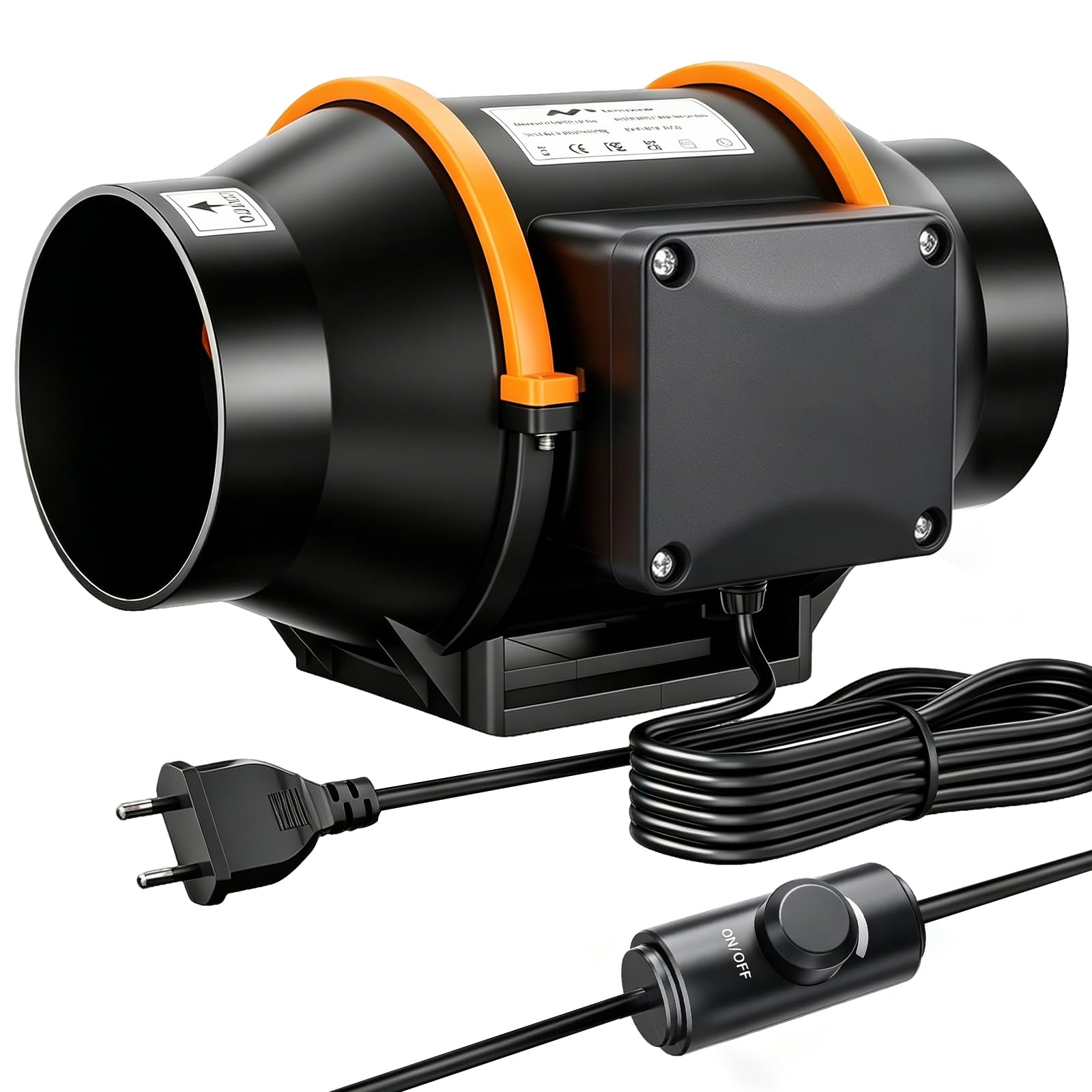 Extracteur d'Air 100mm, EC Moteur Ventilateur Réglable 220m³/h, IPX2, VMC Salle de Bain avec Protection Contre Surchauffe, pour Sous-Sols, Garages, Tentes de Culture, Imprimantes 3D