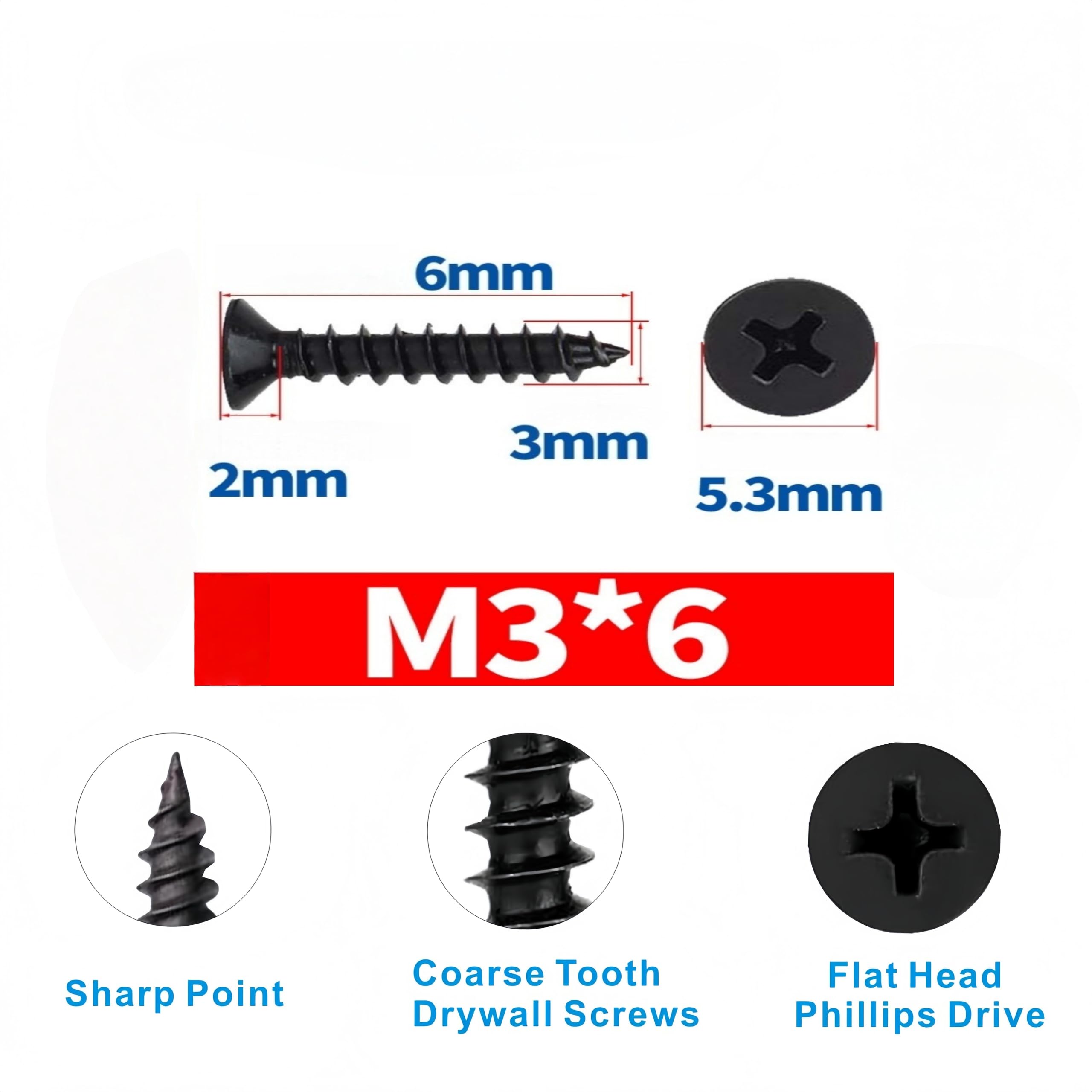 60 Pcs M3 Carbon Steel Black Phillips Screws - Image 3