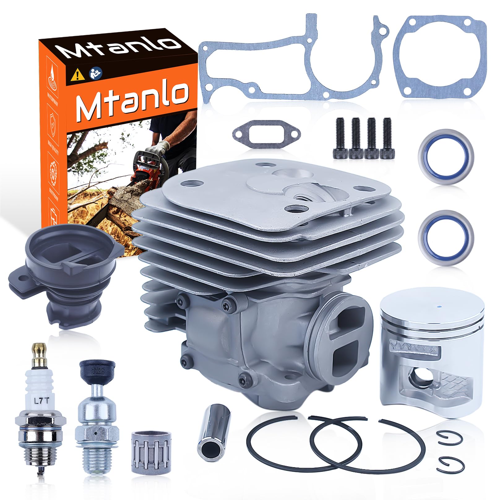 Photo 1 of Mtanlo 50mm Cylinder Piston Spark Plug For Husqvarna 365 X-Torq 372XP X-Torq Oil Seal, Cylinder, Piston, Circlip, Intake Manifold, Spark Plug, Decompression Valve, Oil Seal