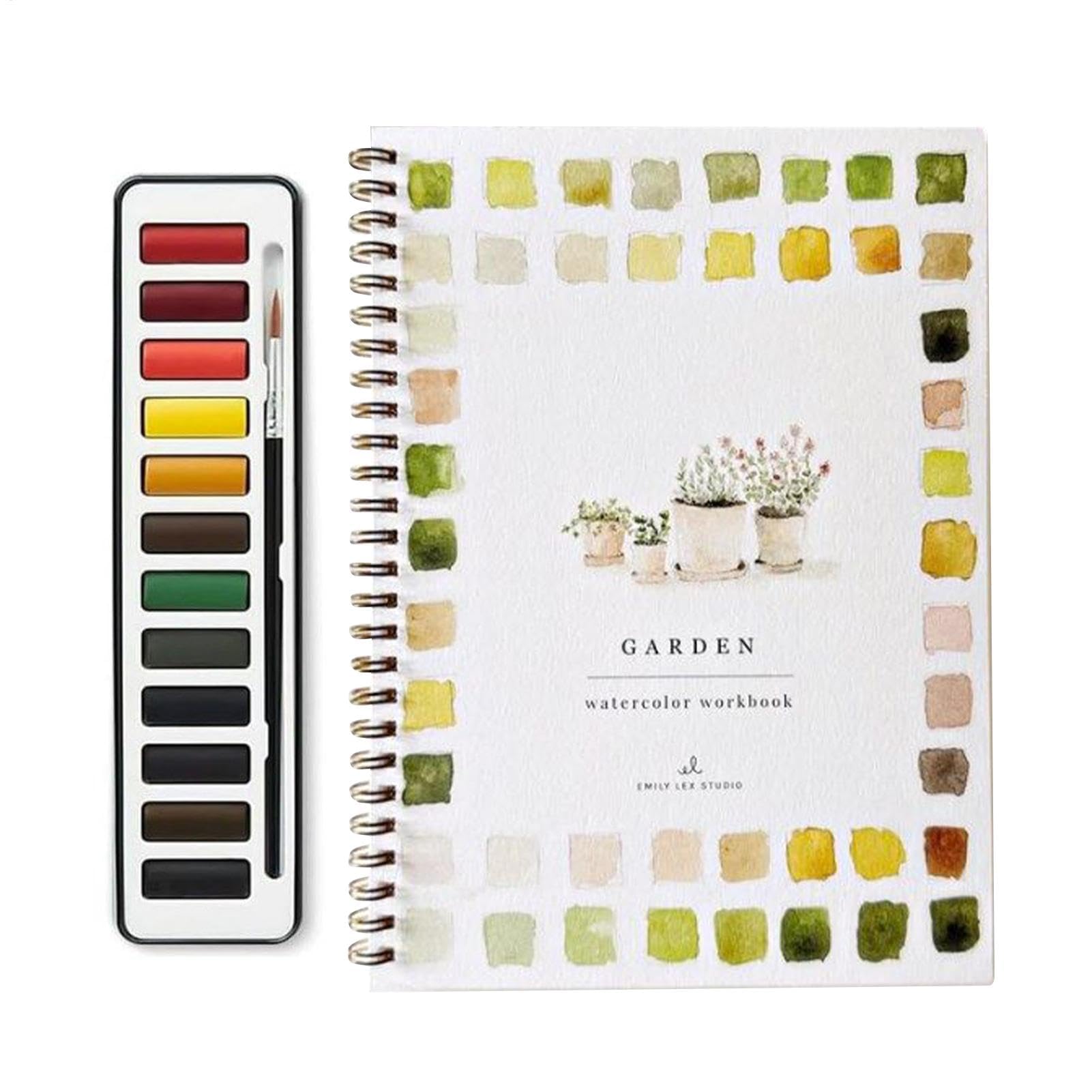 FLLUOUZH Watercolor Workbook for Beginners, 12 Colors Watercolor Paint Set with Paint Brush, Beginner-Friendly Watercolour Workbooks, Art Crafts Painting Kits for Kids, Adults (G)