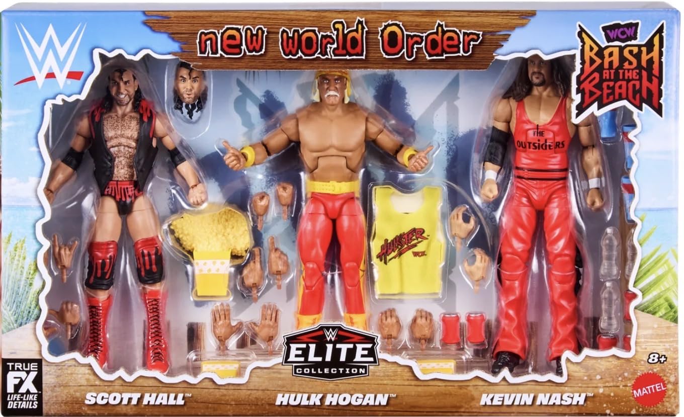 Mattel WWE Bash at the Beach 3-Pack Hulk Hogan, Scott Hall & Kevin Nash Elite Collection Series The New World Order Nwo Wrestling Action Figure Toy Wrestlers