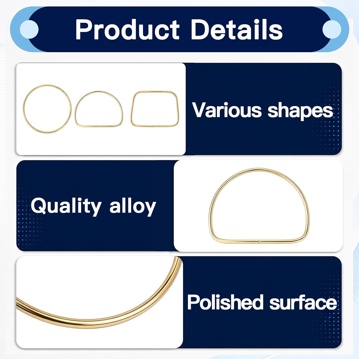 6 PCS Gold Metal Purse Handles, 2 PCS Trapezoid, 2 PCS D-Ring and 2 PCS Round Purse Handles for DIY Handmade Bags, Crochet Bags and Luggage Hardware Replacement Accessories