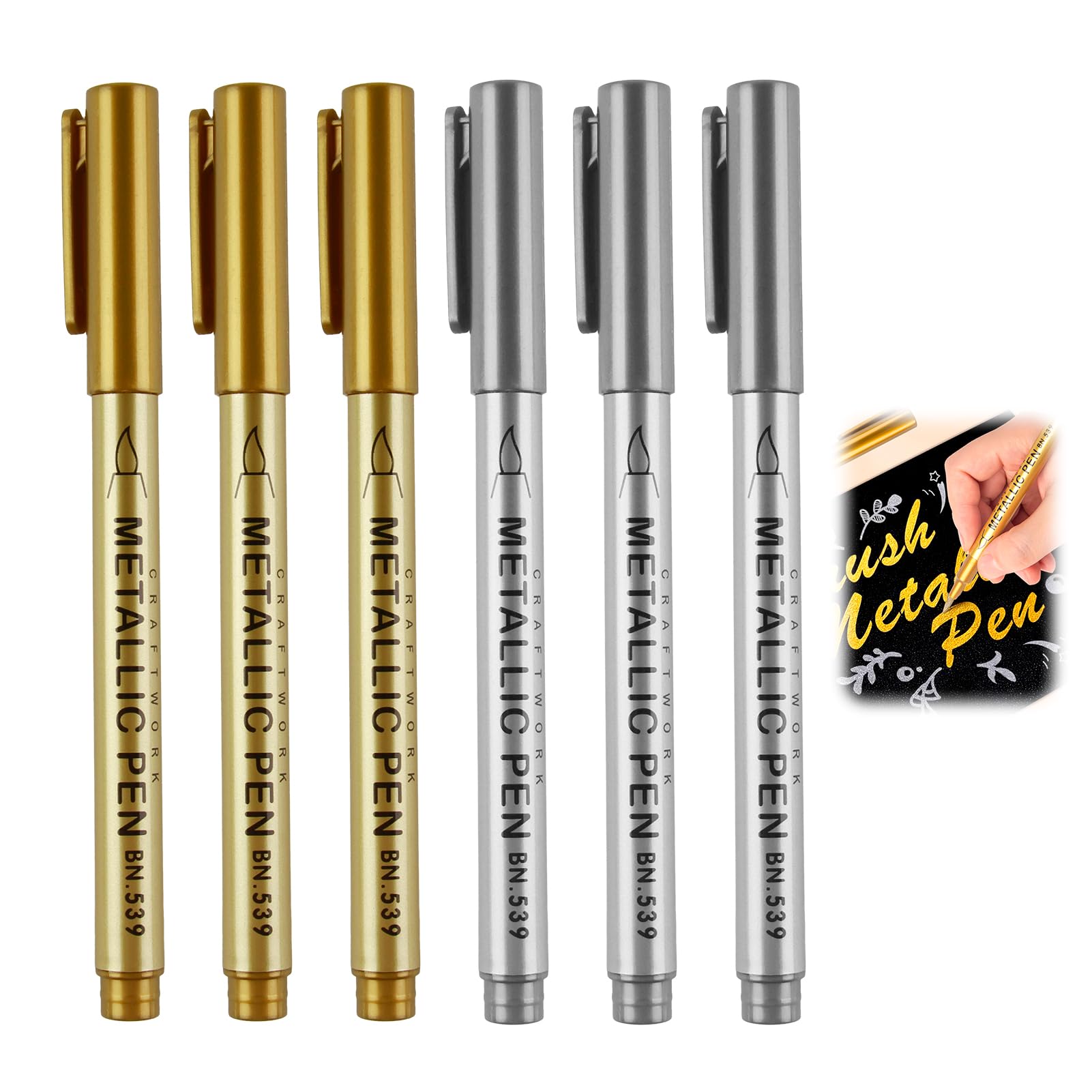 6 rotuladores metálicos a base de aceite, marcadores de metal con punta suave, 1,5 mm de ancho de trazo, rotuladores dorados permanentes para manualidades, adecuados para papel, cerámica, vidrio y