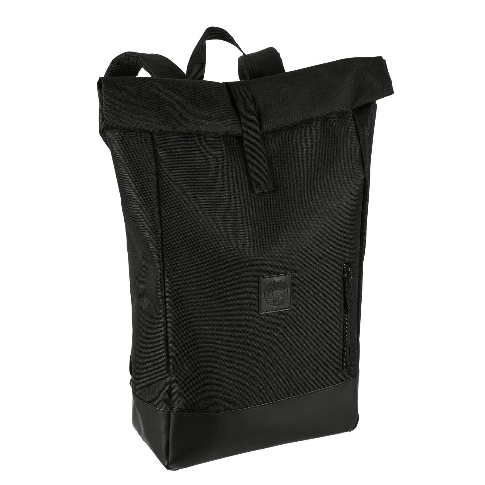 Dortmund Borussia Rucksack Original BVB in Schwarz – Logo aus Kunstleder, Steckverschluss, Maße 28 x 43 x 12 cm
