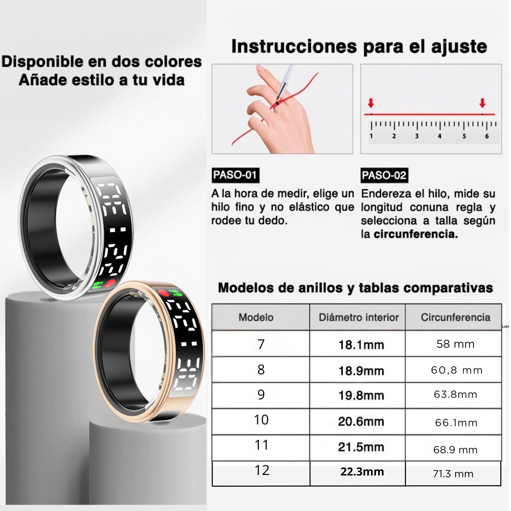 smartia - Anillo Inteligente con Pantalla Tactil, Smart Ring para Hombre y Mujer, Anillo Inteligente con Actividad Fitness y Control de Salud, Monitoriza tu Sueño, Incluye Puerto DE Carga (Oro, 9)