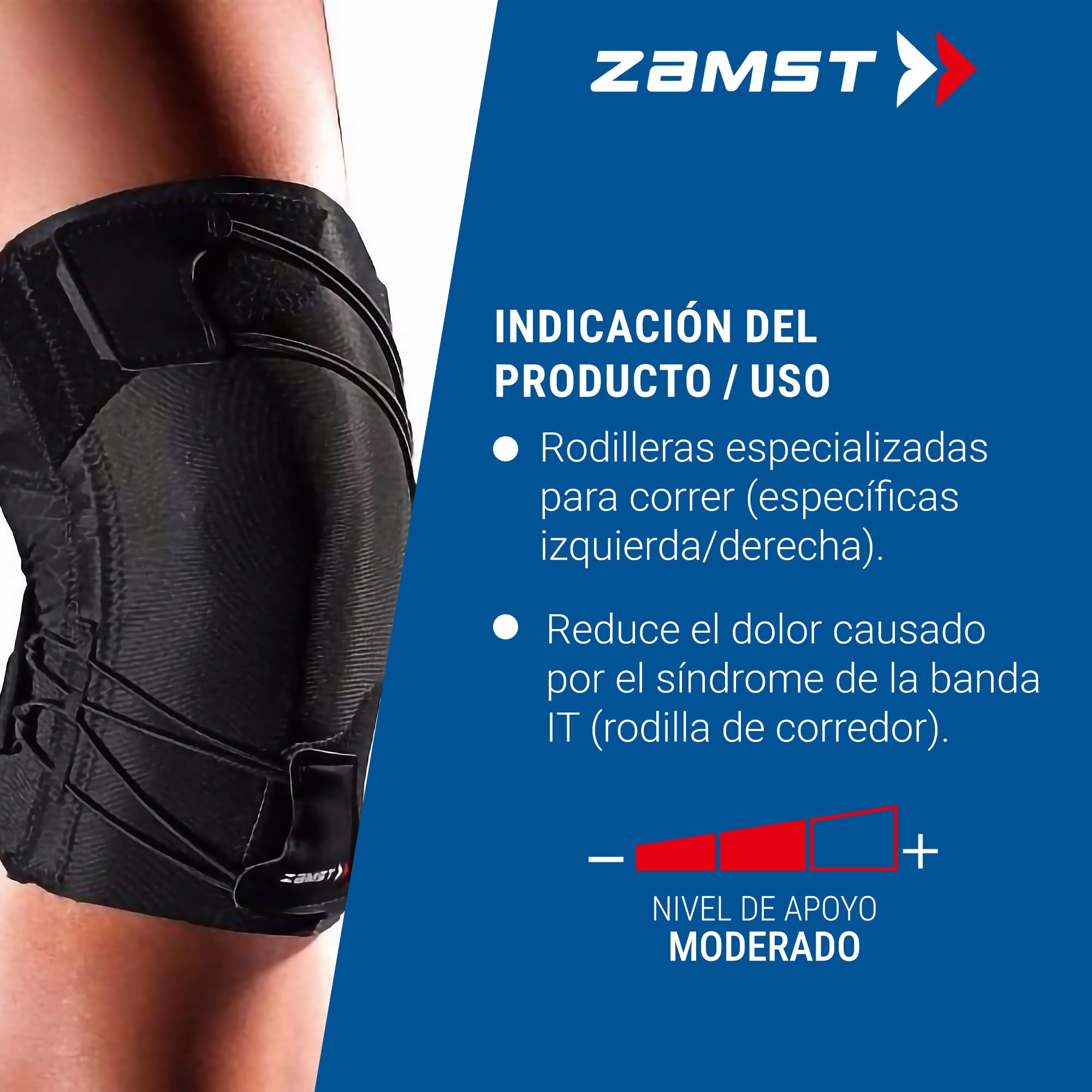Zamst RK-1 Plus Rodillera Deportiva - Rodillera de Compresión para Hombres y Mujeres con Diseño Espiral Elástico para Dolor de Rodilla y Síndrome de Banda Iliotibial - Izquierda, L